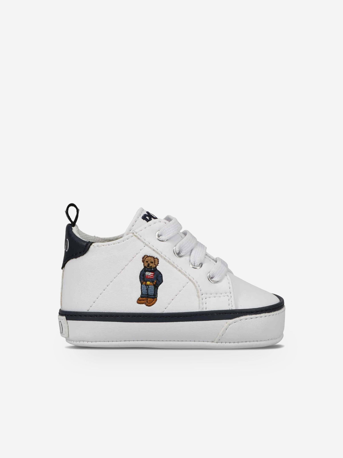 Ralph Lauren Baby Quilton Bear Gore Hi Trainers in White 