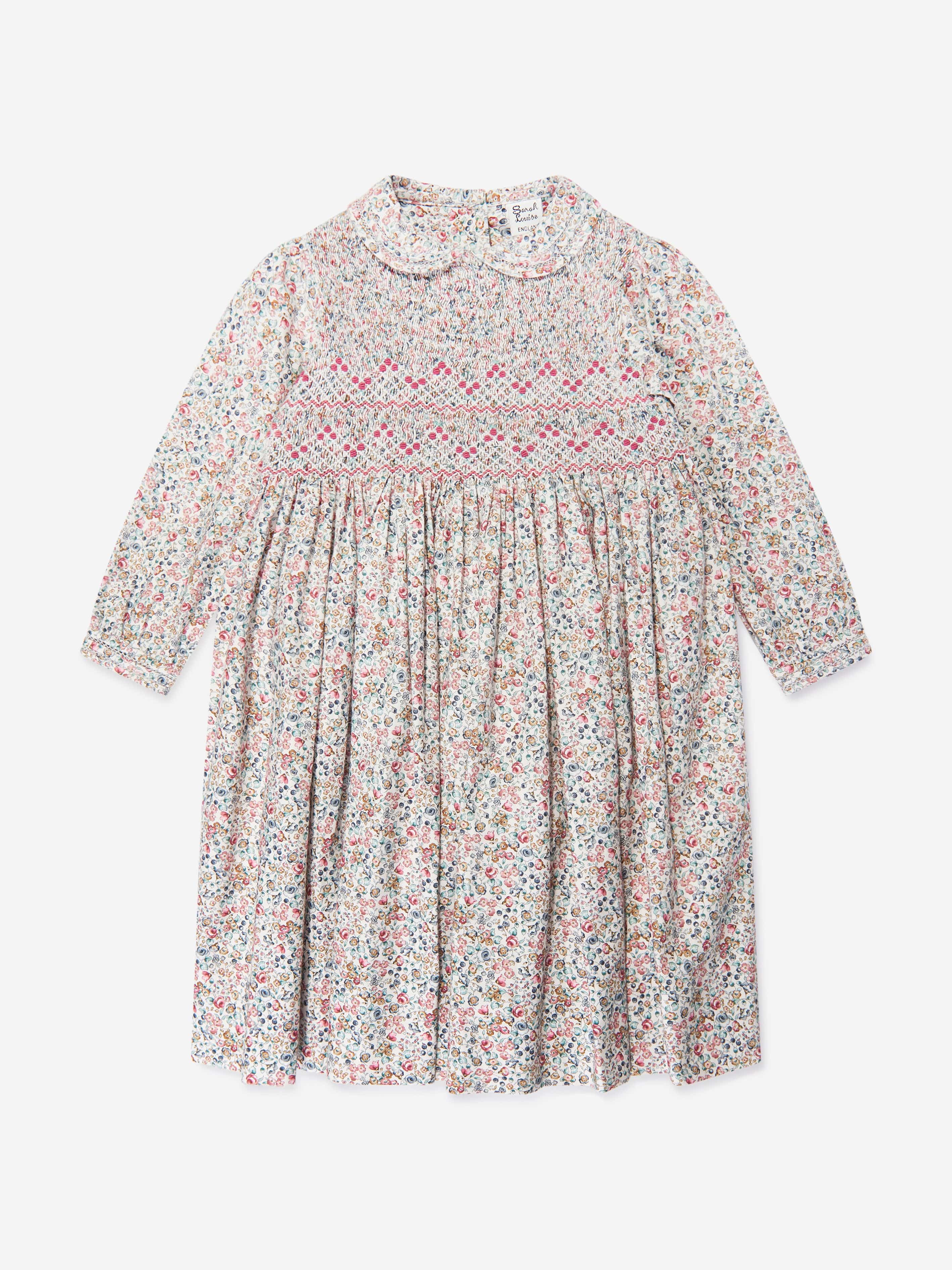 Sarah Louise Sarah Louise Girls Floral Smocked Dress in Blue 