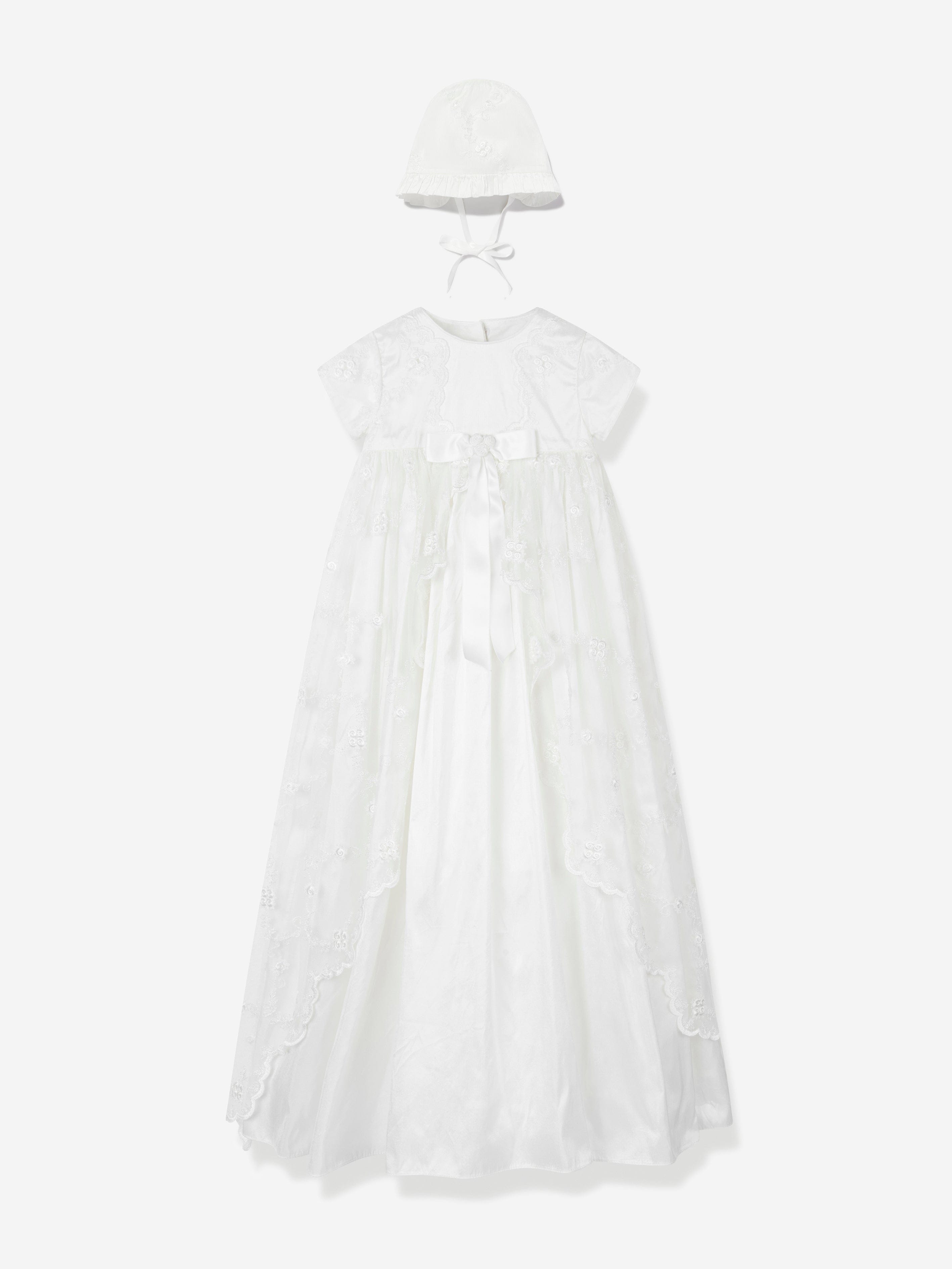 christening dress ivory Sarah Louise Baby Girls Silk Christening Robe and Bonnet in Ivory