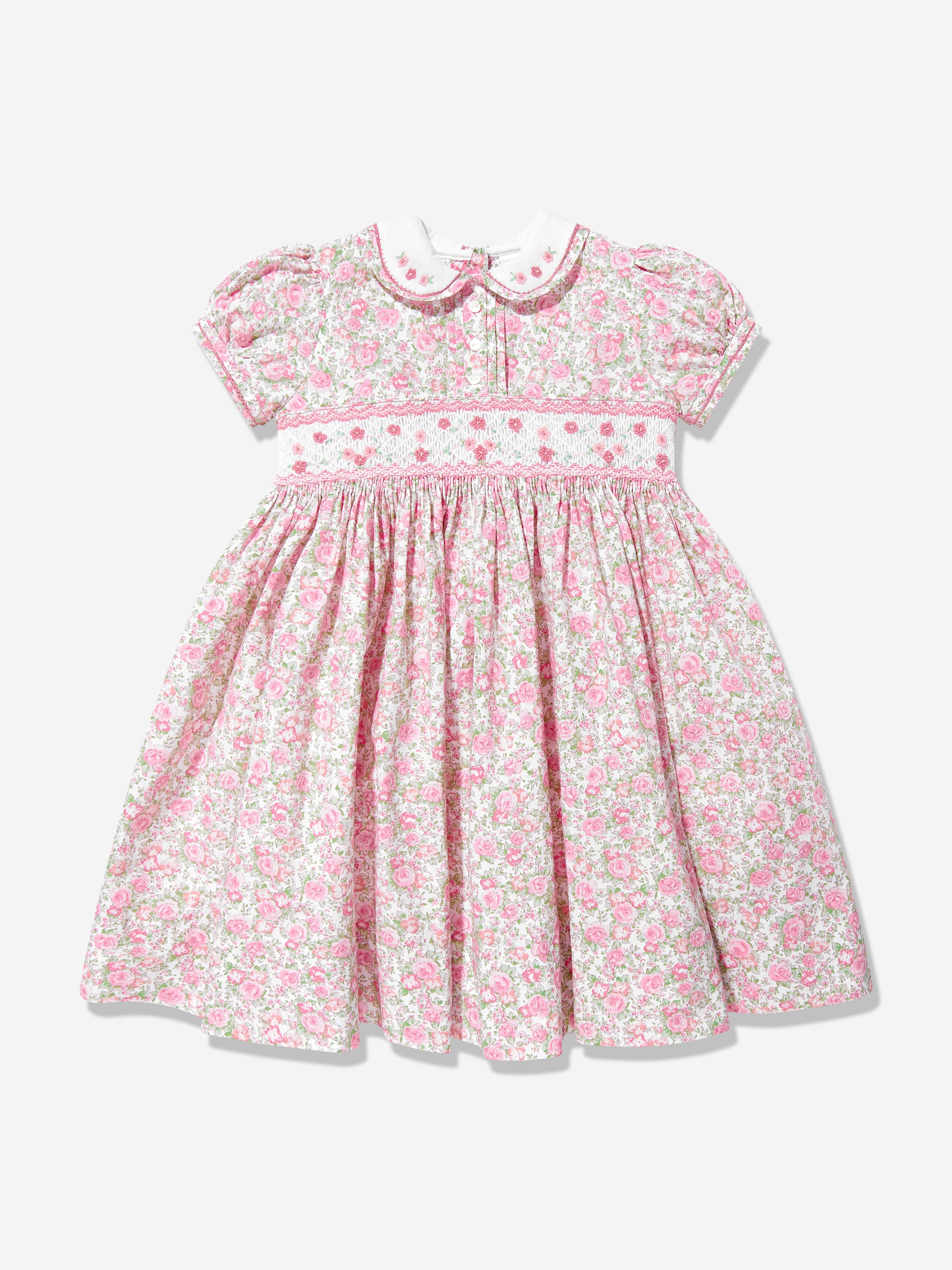 sarah louise dress pink Sarah Louise - Girls Pink Cotton Hand-Embroidered Dress