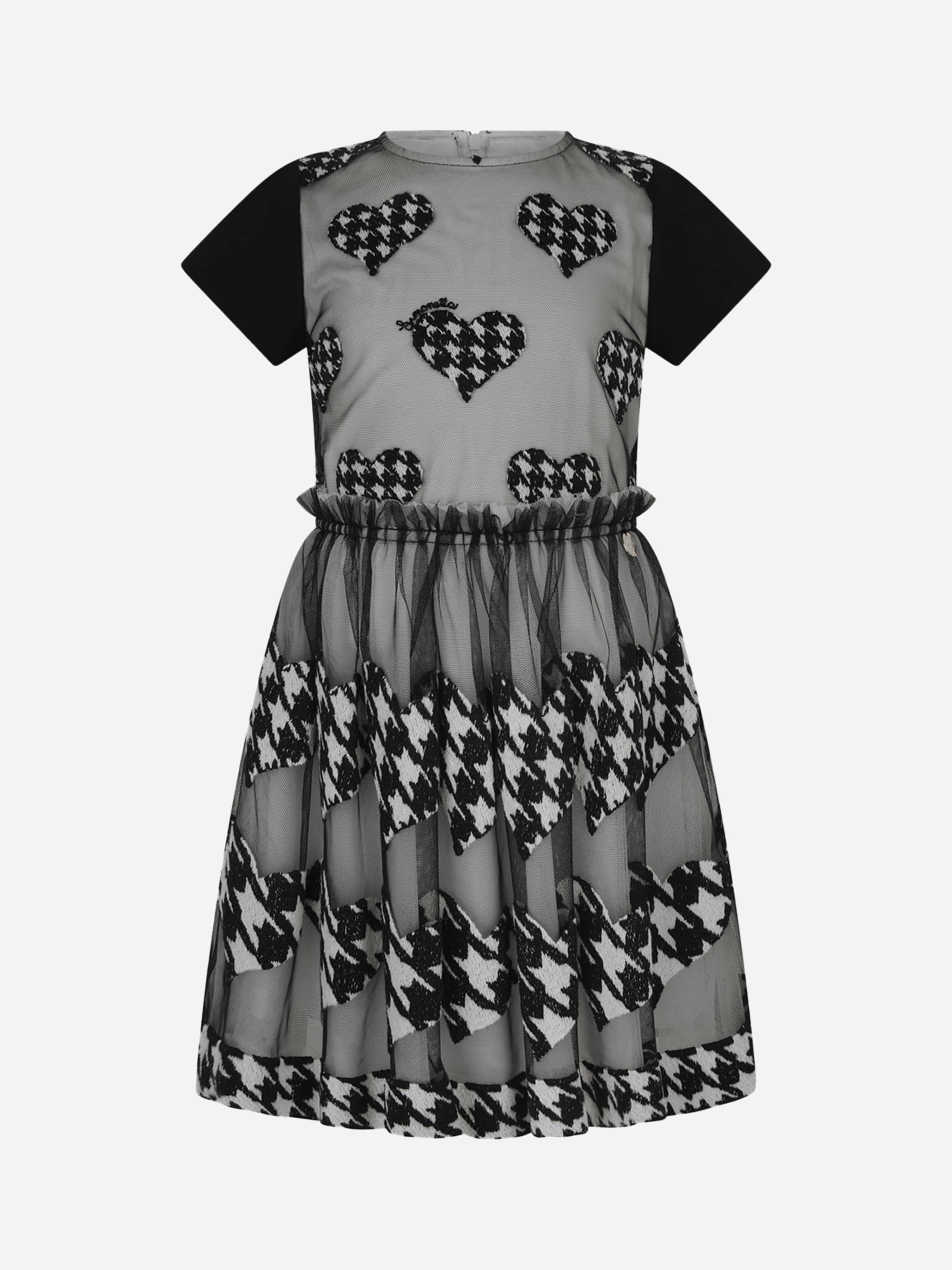 Simonetta Houndstooth Heart Embroidered Dress 12 Yrs Black Simonetta Houndstooth Heart Embroidered Dress 12 Yrs Black
