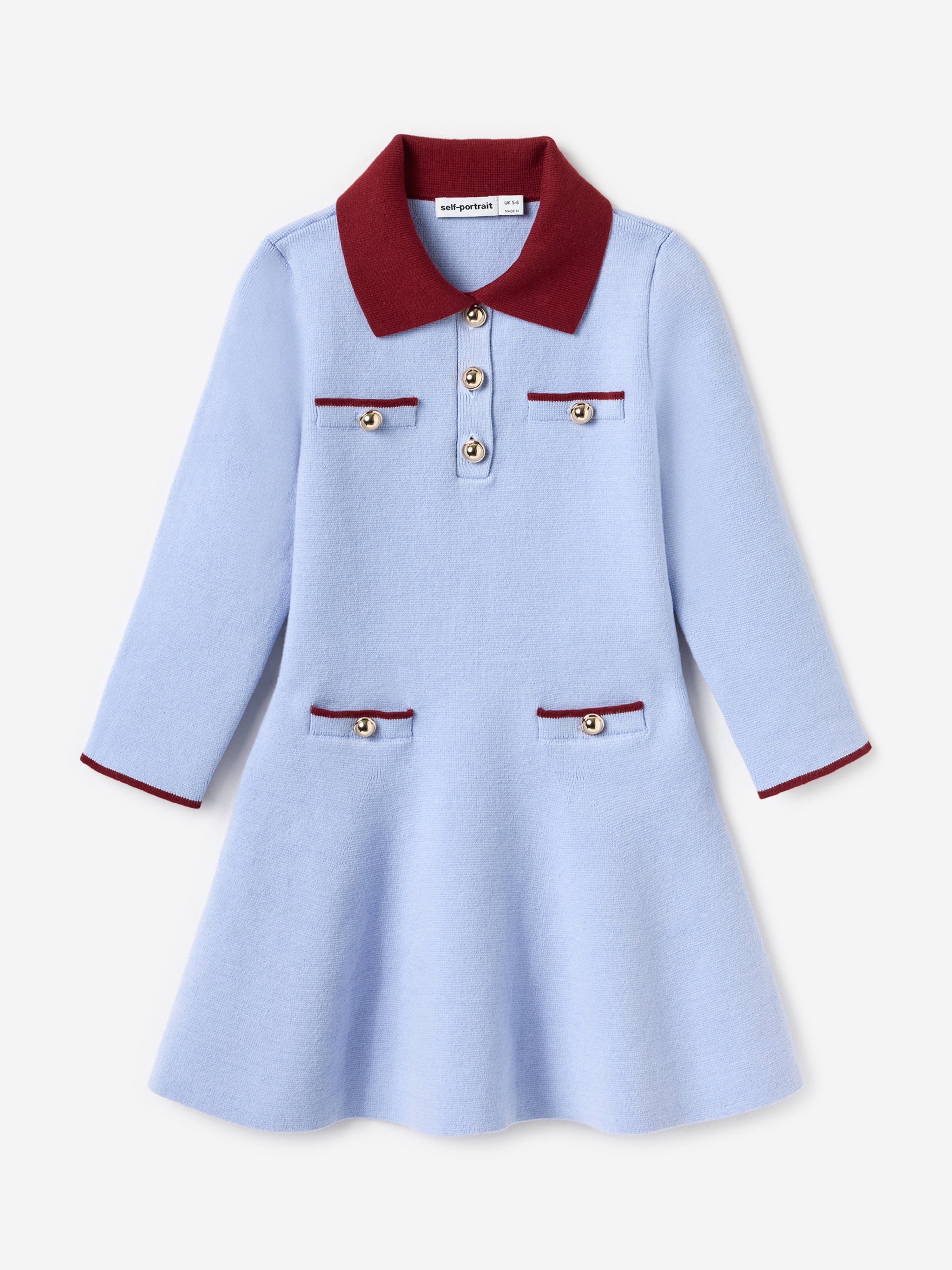 Self Portrait Girls Ribbed Knit Dress in Blue