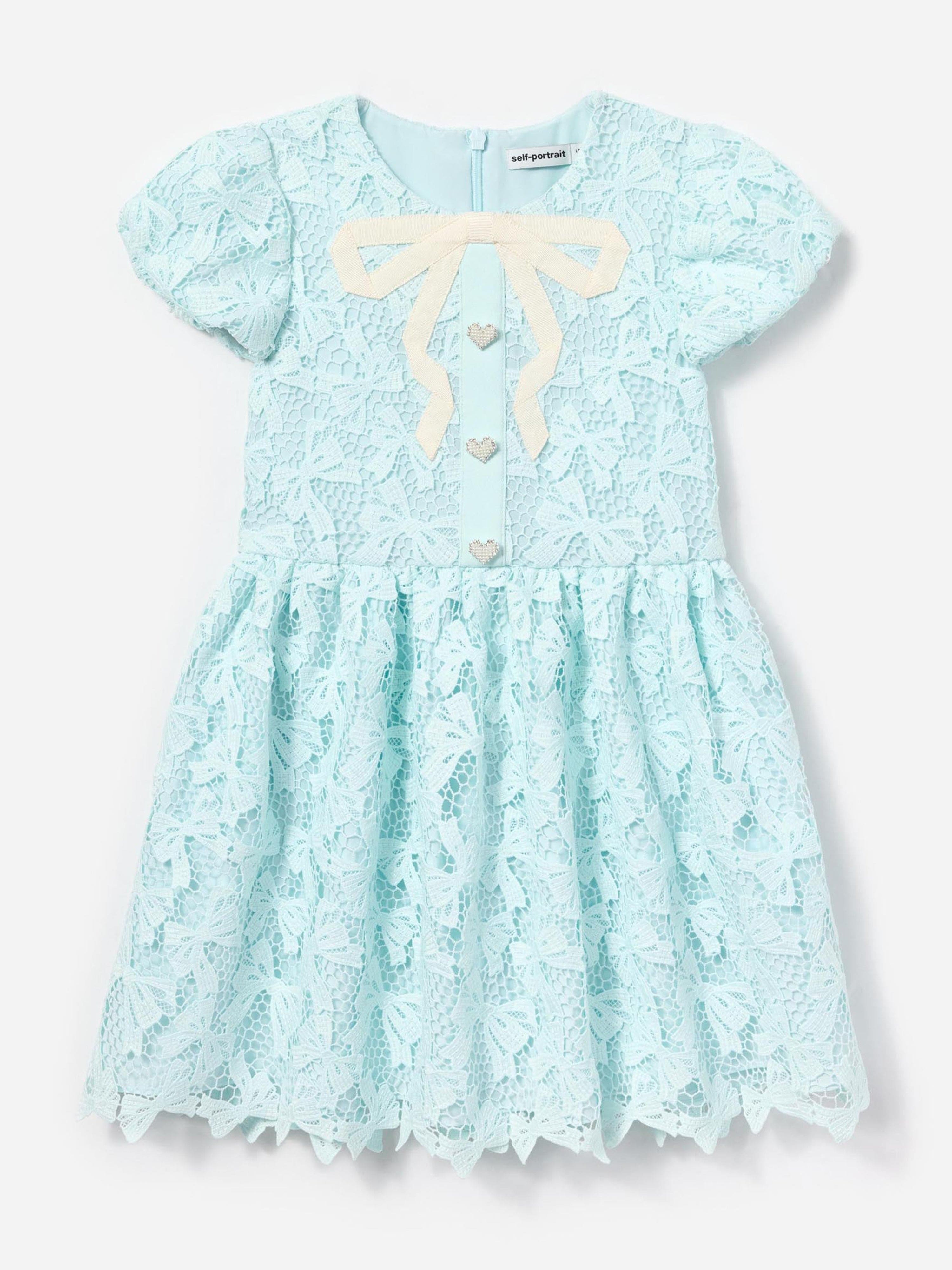 Self Portrait Girls Bow Lace Dress in Blue