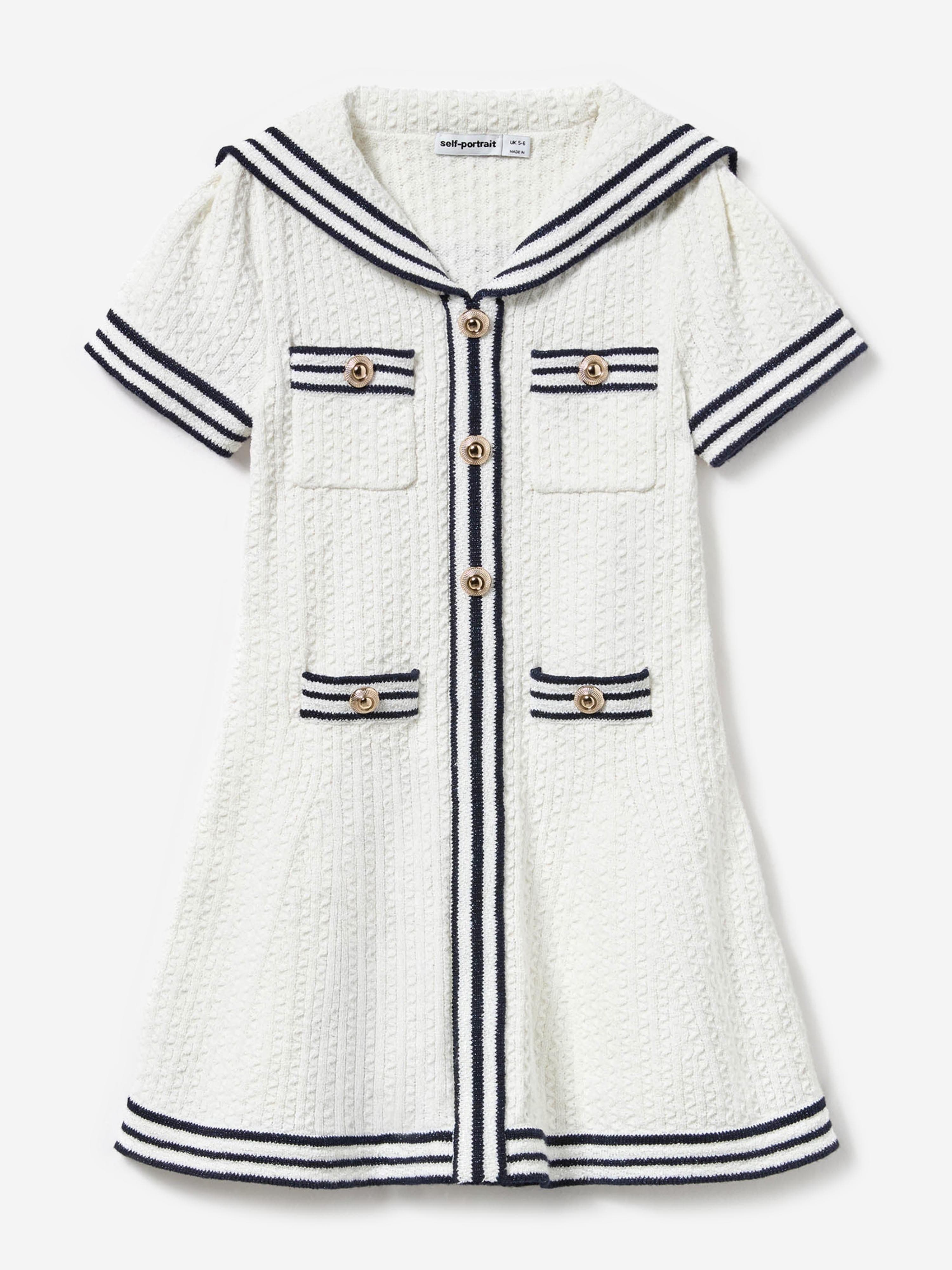 Self Portrait Girls Textured Knit Dress in Ivory