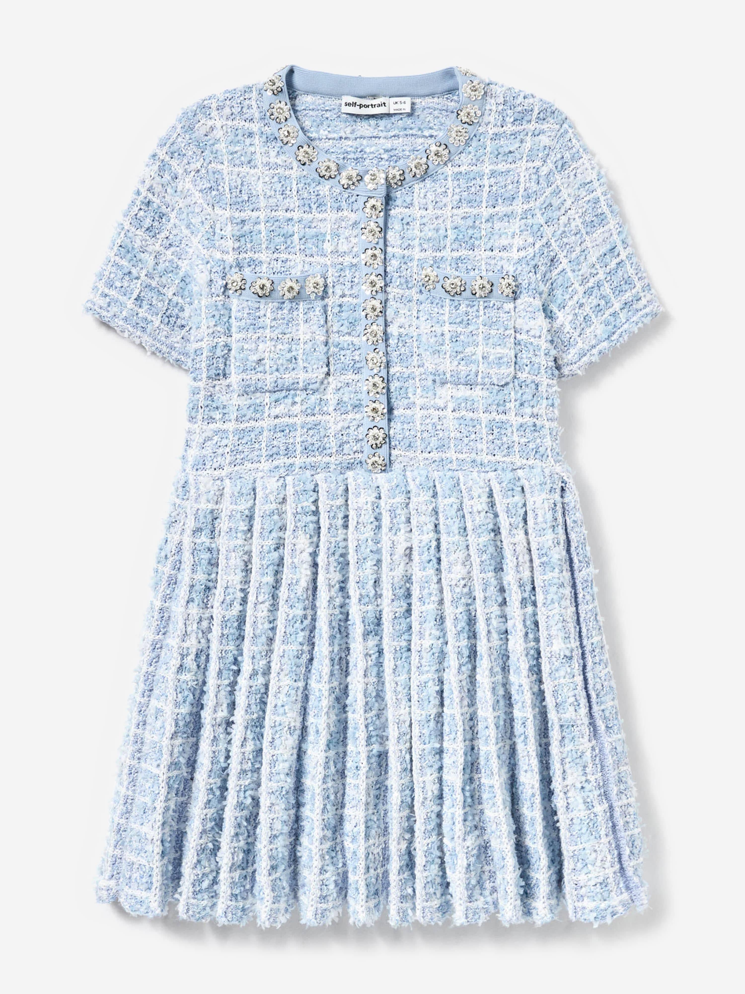self portrait knit dress Self Portrait Girls Check Knit Dress in Blue