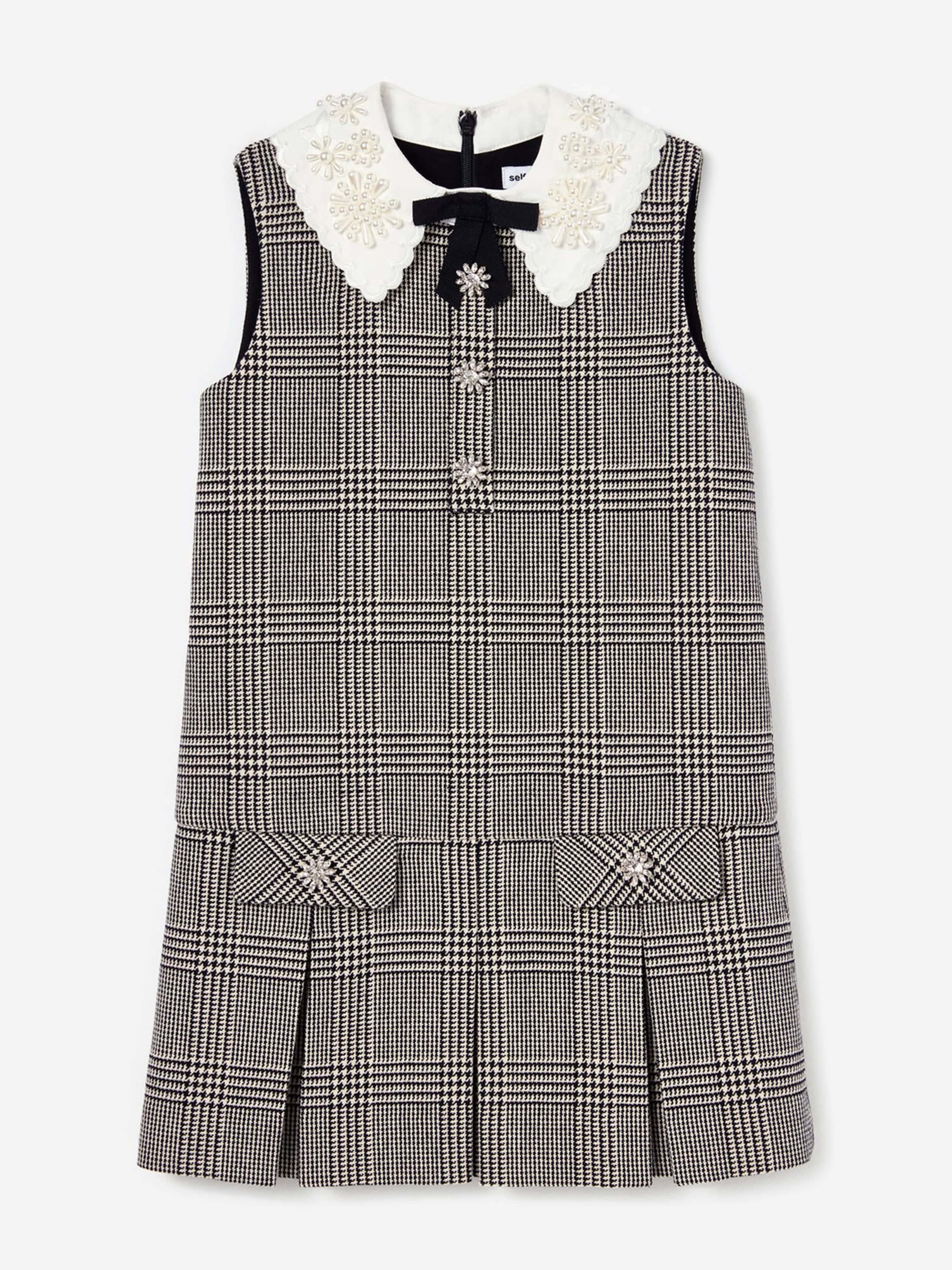 Self Portrait Girls Check Sleeveless Dress in Black
