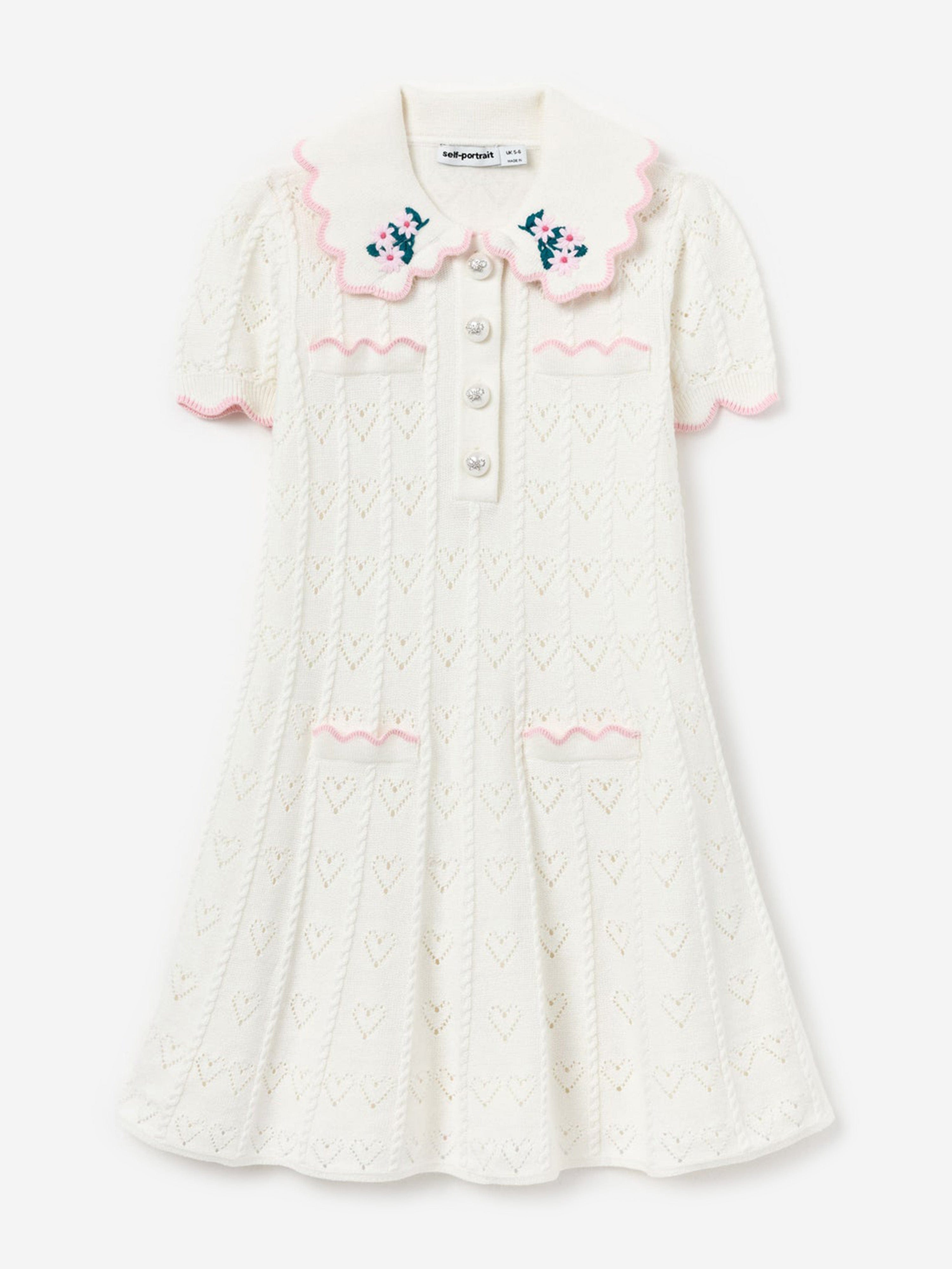 Self Portrait Girls Heart Knit Dress in Ivory 8
