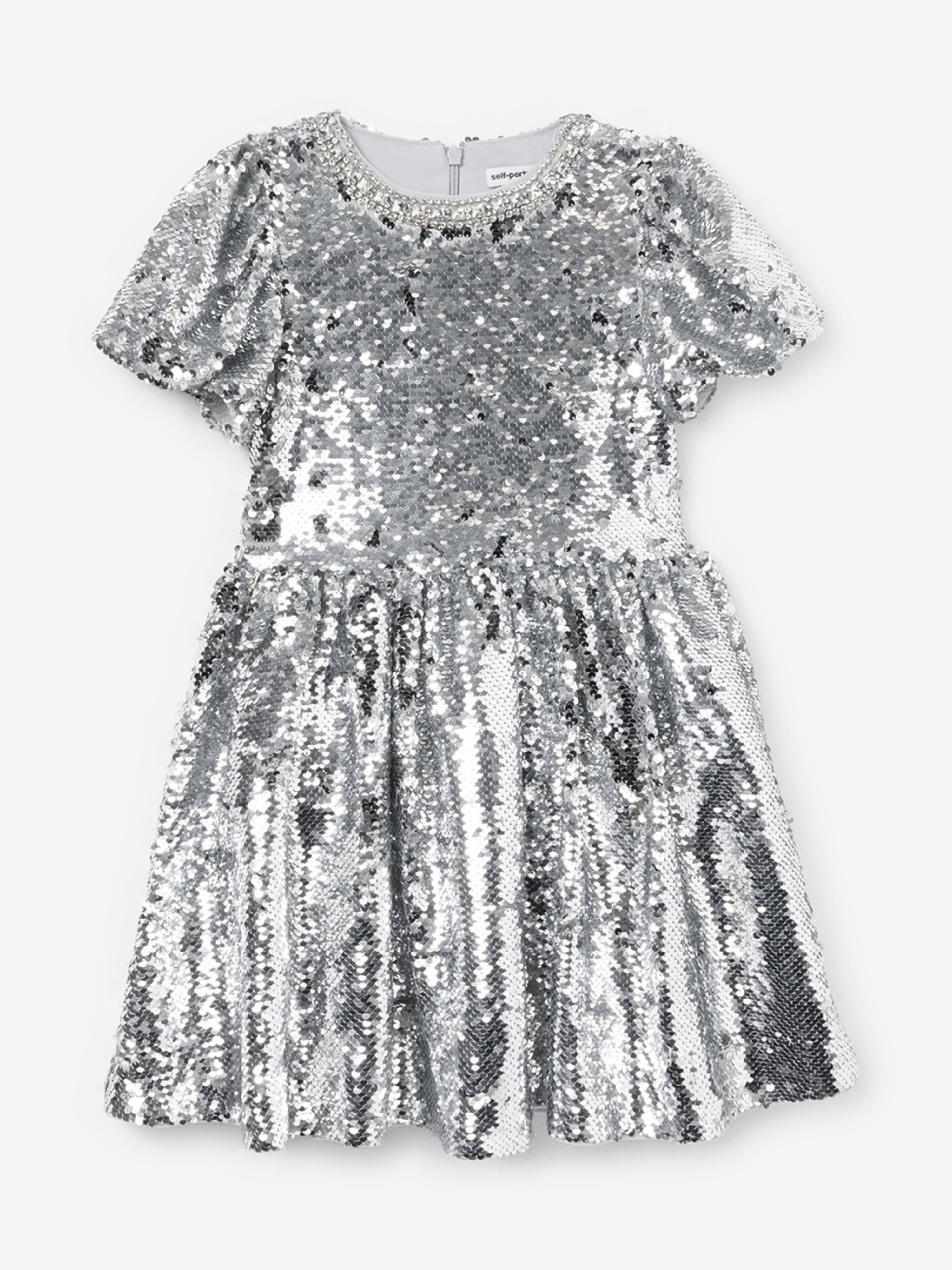 Self Portrait Girls Sequin Dress in Silver 7