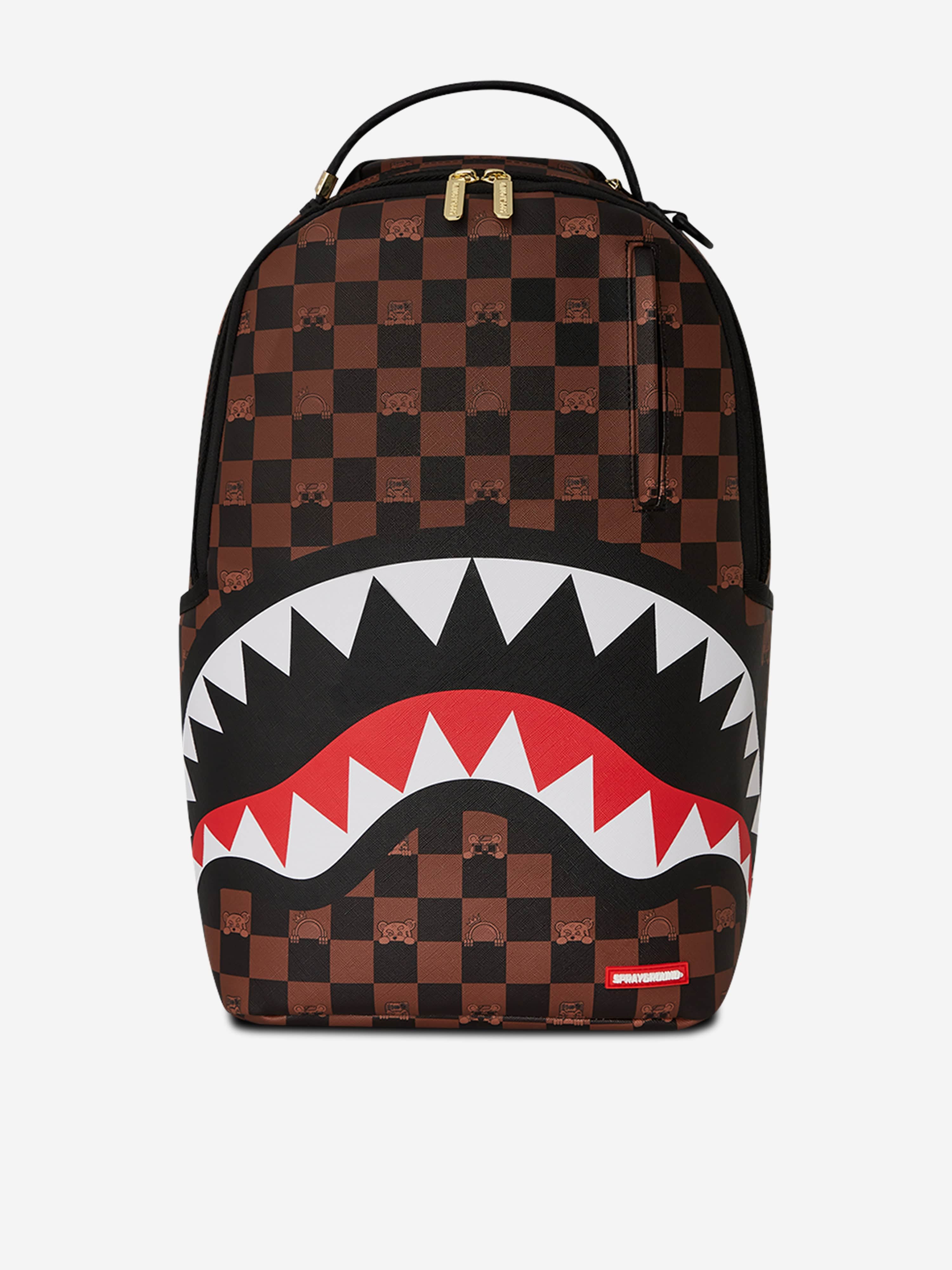 Sprayground Kids Peeking Character Check Backpack in Brown (46cm