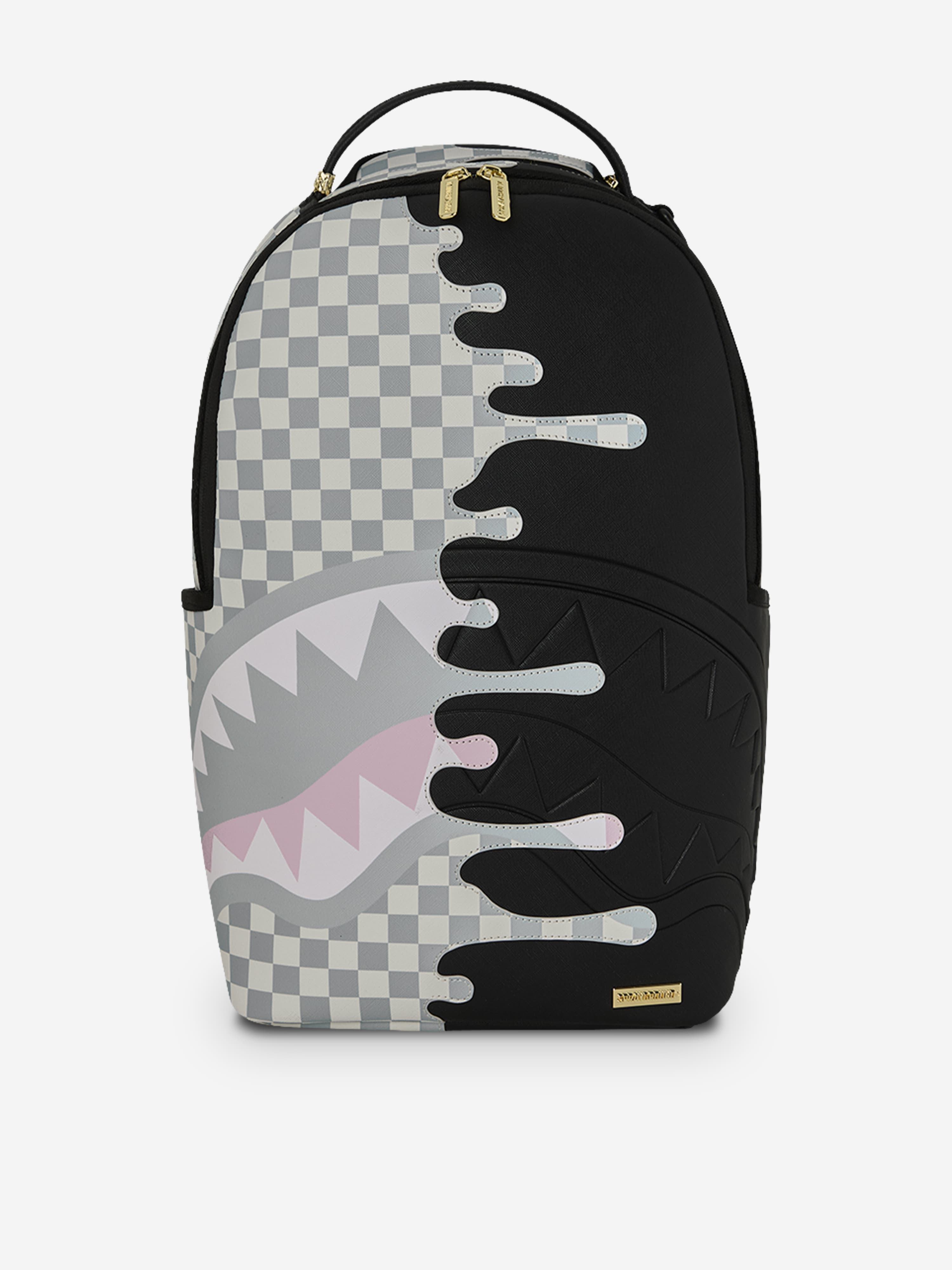 Sprayground Kids Cream Check Side Drip Backpack in Black (45cm
