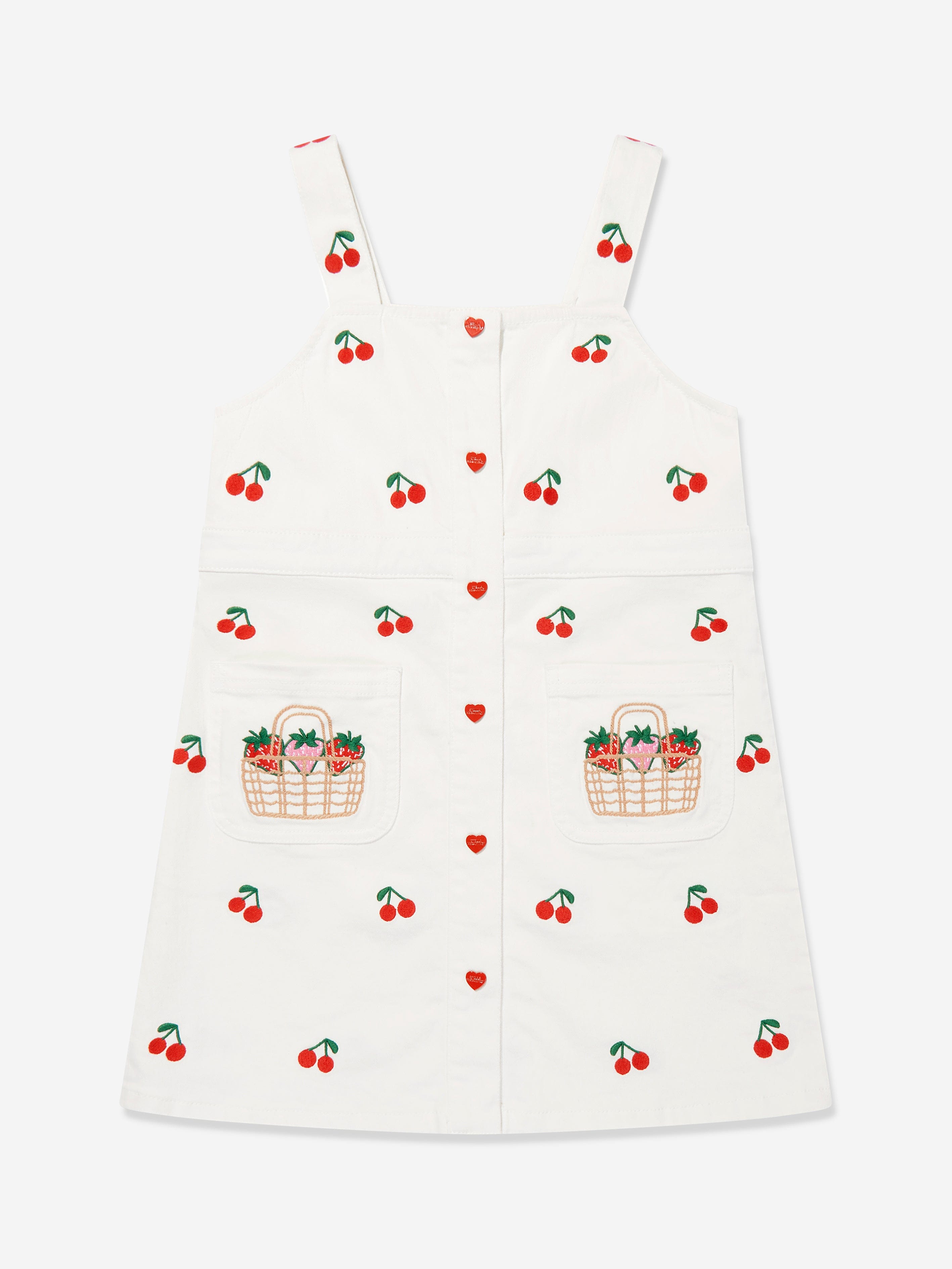 Stella McCartney Girls Embroidered Cherries Dress in White Stella McCartney Girls Embroidered Cherries Dress in White