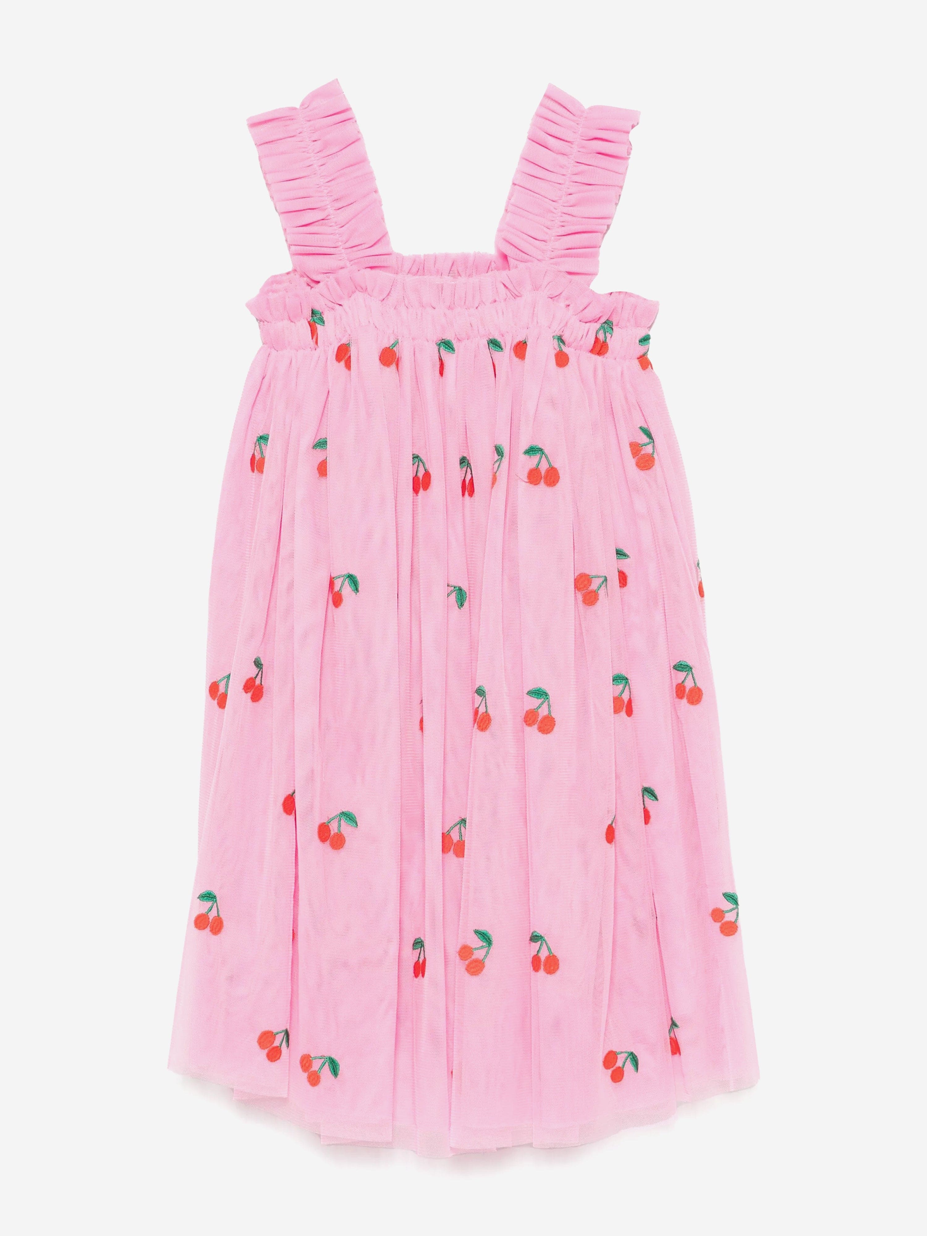 Stella McCartney Girls Embroidered Cherries Dress in Pink
