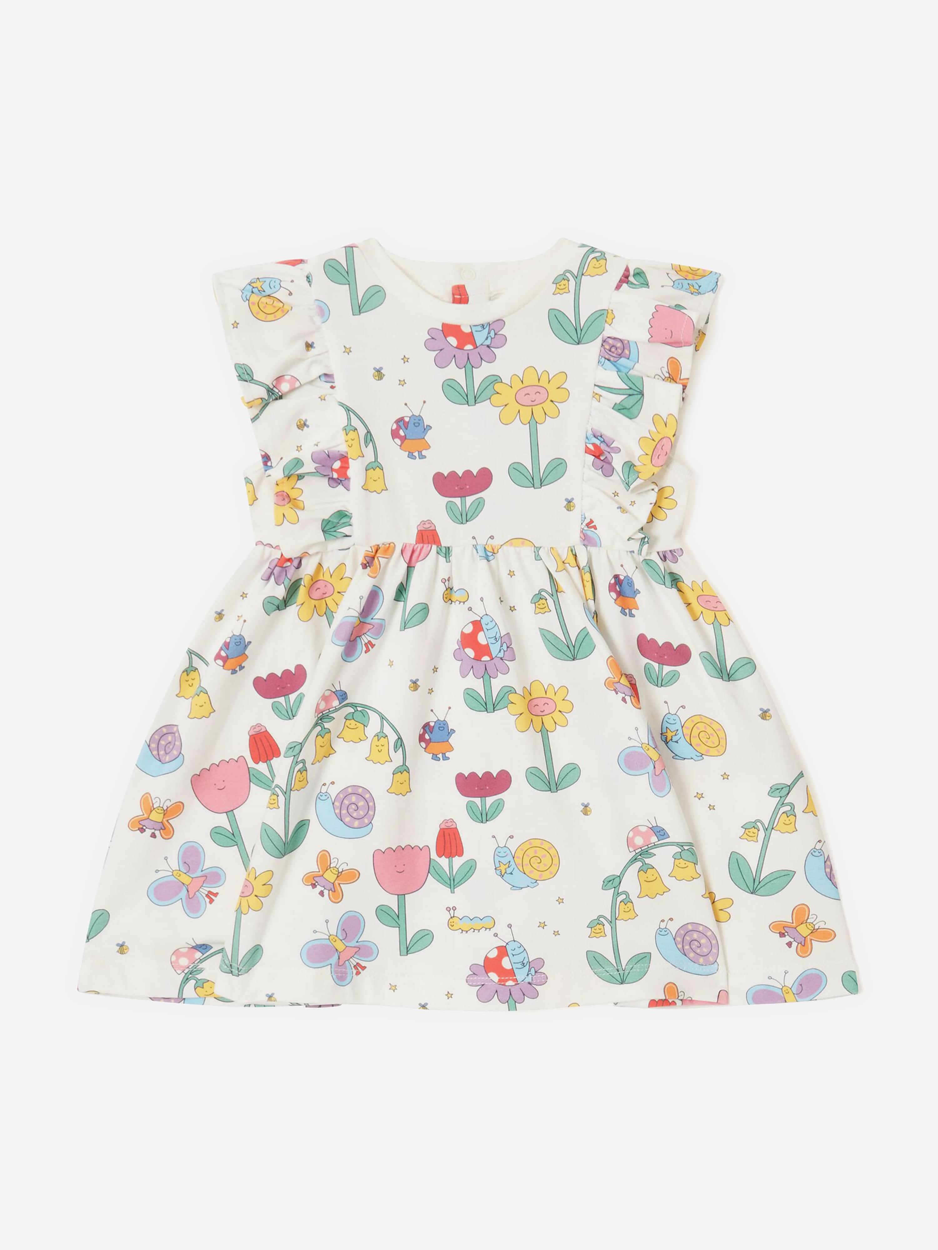 Stella McCartney Baby Girls Flowers and Bugs Jersey Dress in Ivory