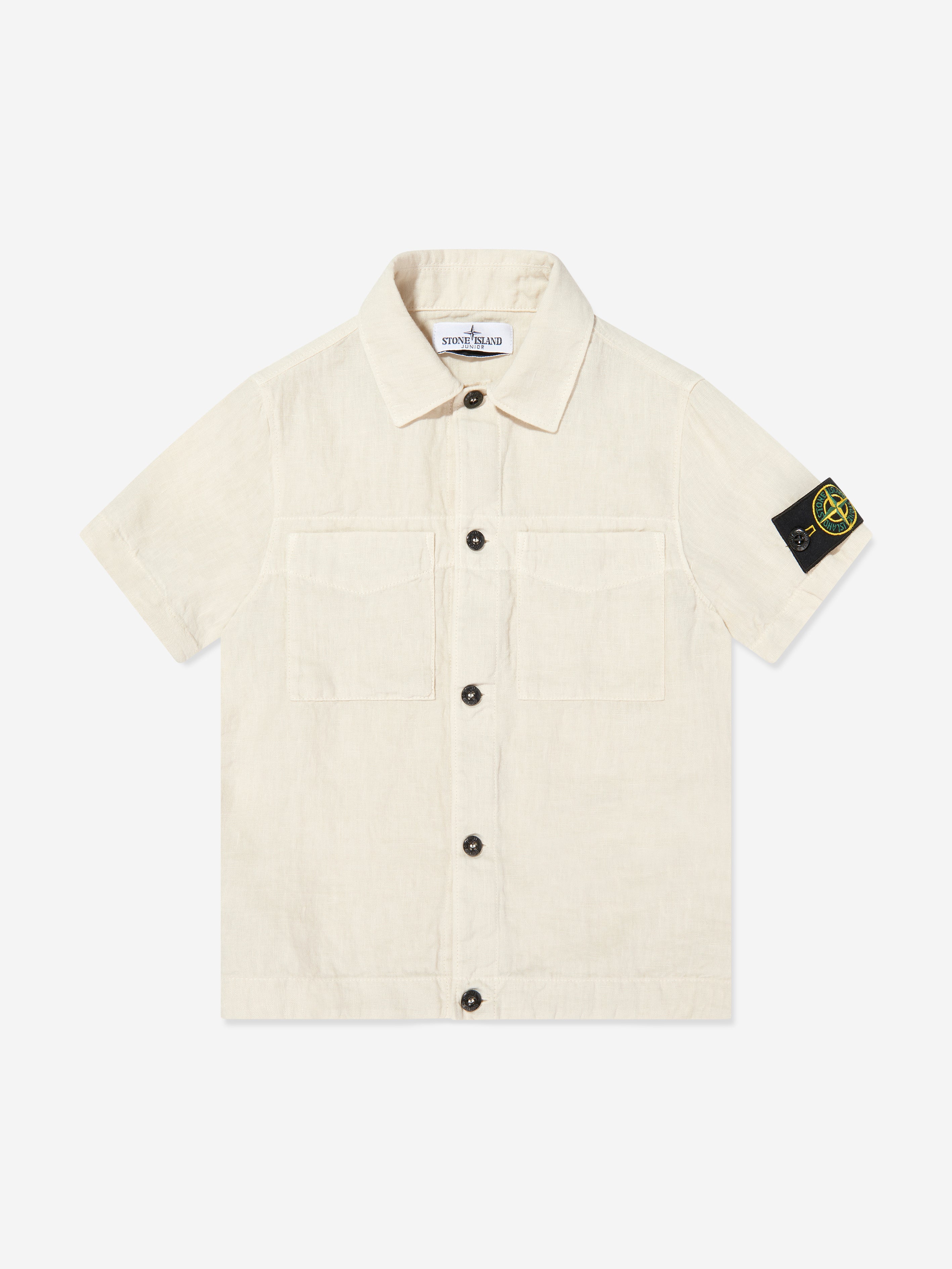 Stone Island Junior Boys Short Sleeved Shirt With Logo Badge Boys Kids 12 year Beige Linen By Childrensalon