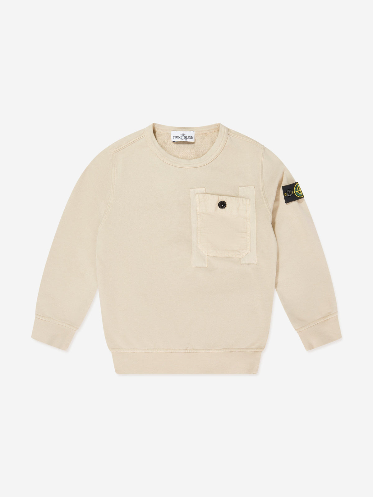 Stone Island Boys Cotton Fleece Pocket Sweatshirt in Beige 