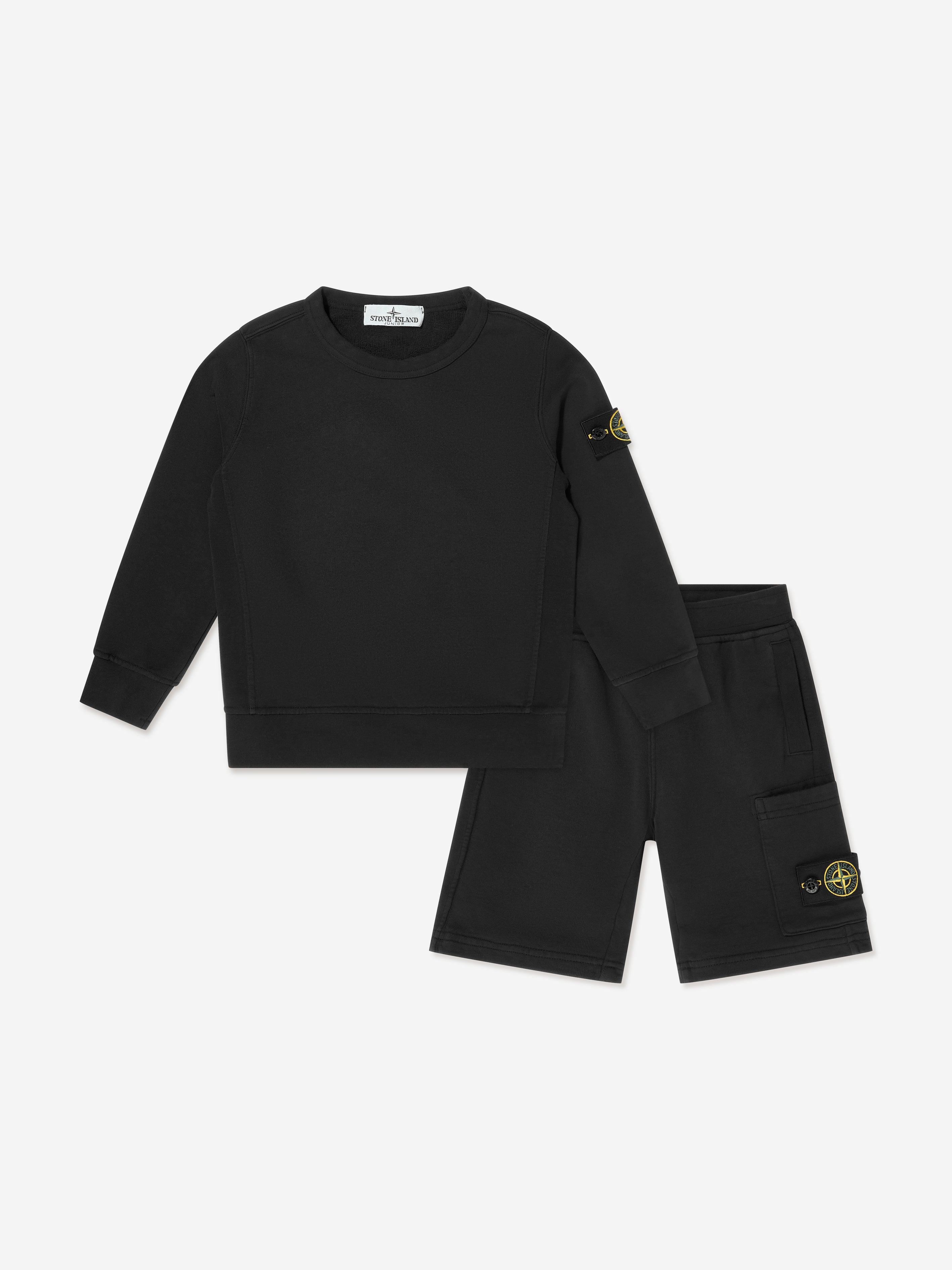 STONE  ショーツ S コンパスロゴ Stone Island Boys Compass Logo Short Set in Black | Childsplay