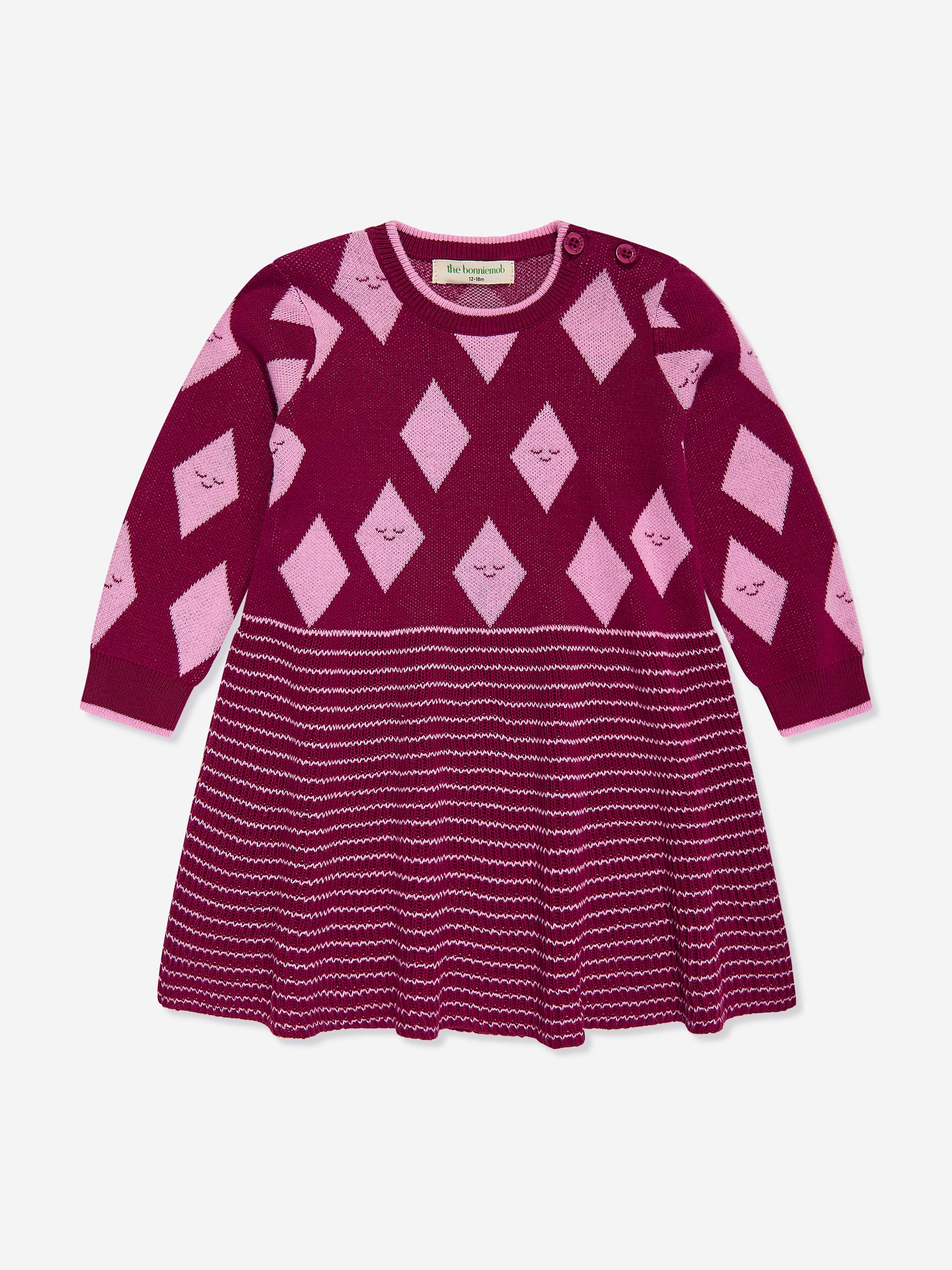 The Bonnie Mob Girls Auburn Diamond Knit Dress in Purple The Bonnie Mob Girls Auburn Diamond Knit Dress in Purple
