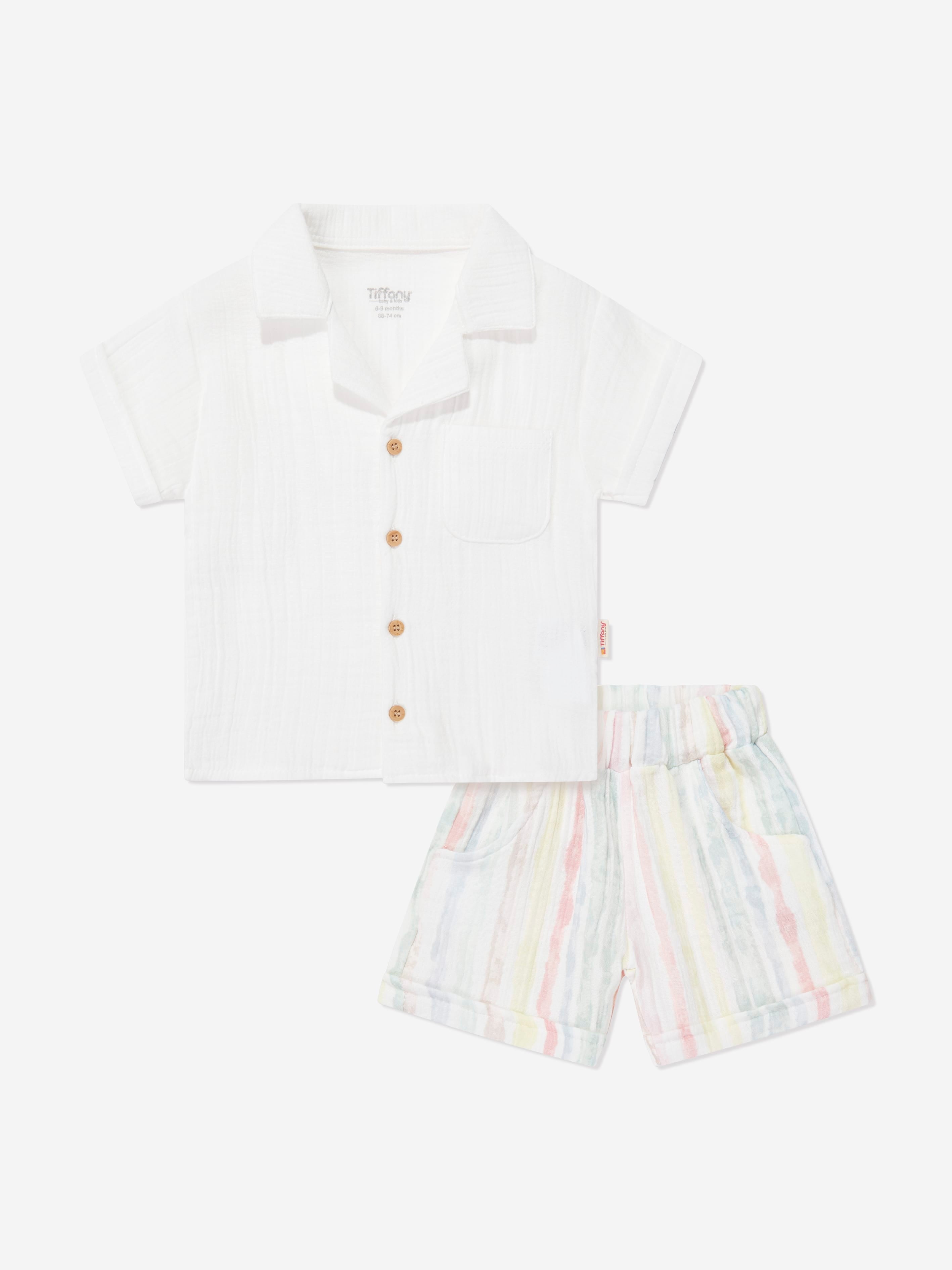 Baby Boys Muslin Linen Shirt and Shorts Set in Ivory | Tiffany
