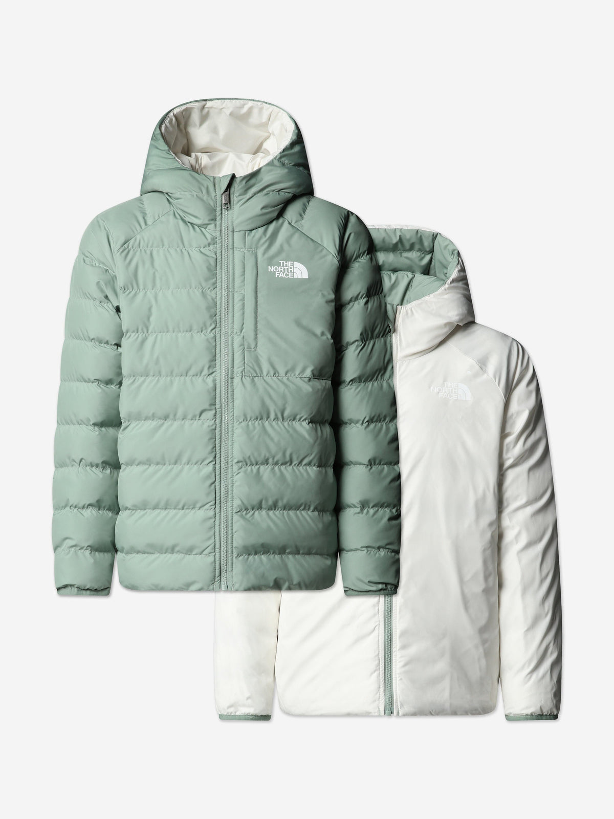The North Face Girls Reversible Perrito Hooded Jacket in Green 