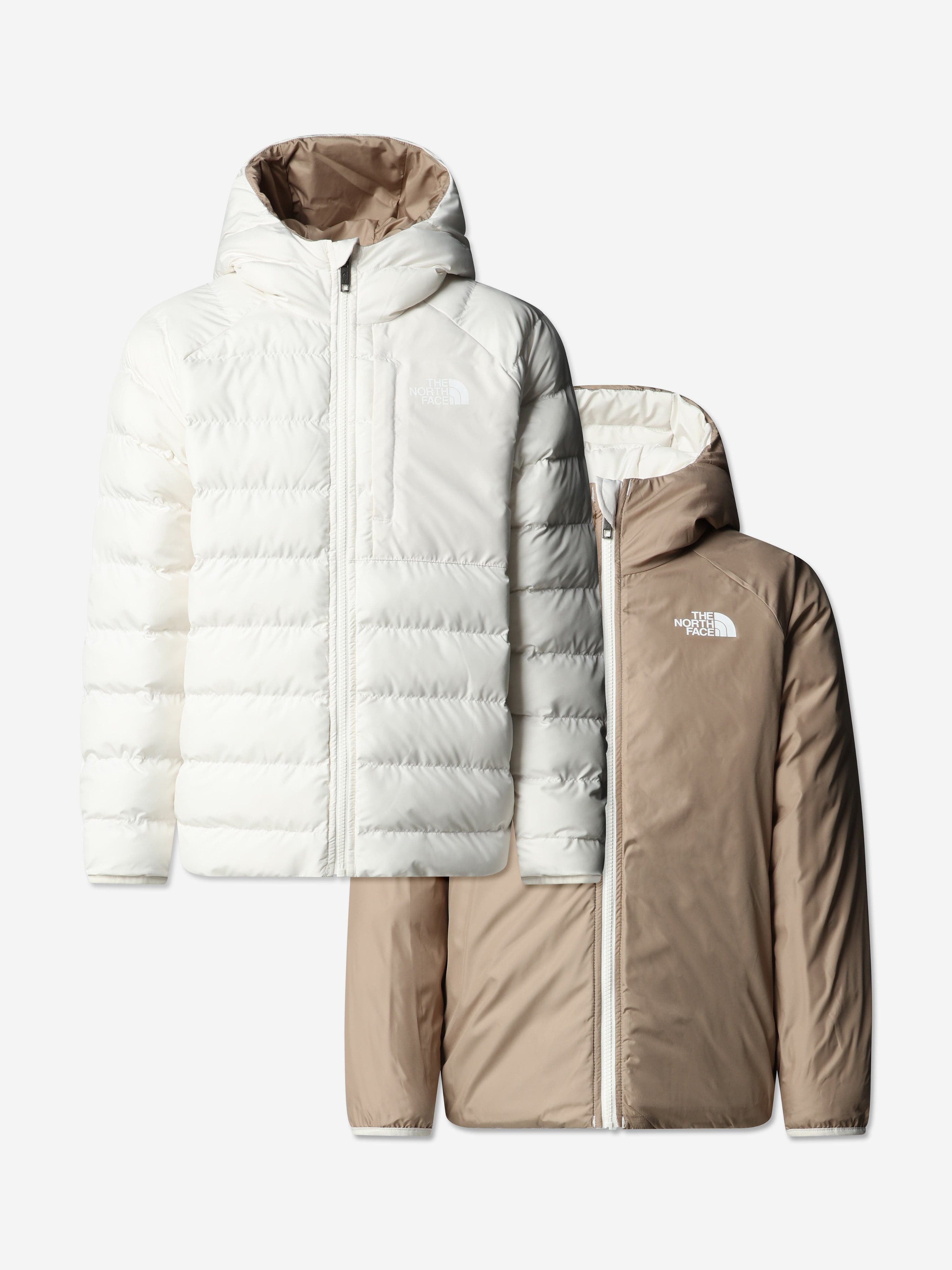 girls' white north face backpack The North Face Girls Reversible Perrito Hooded Jacket in White