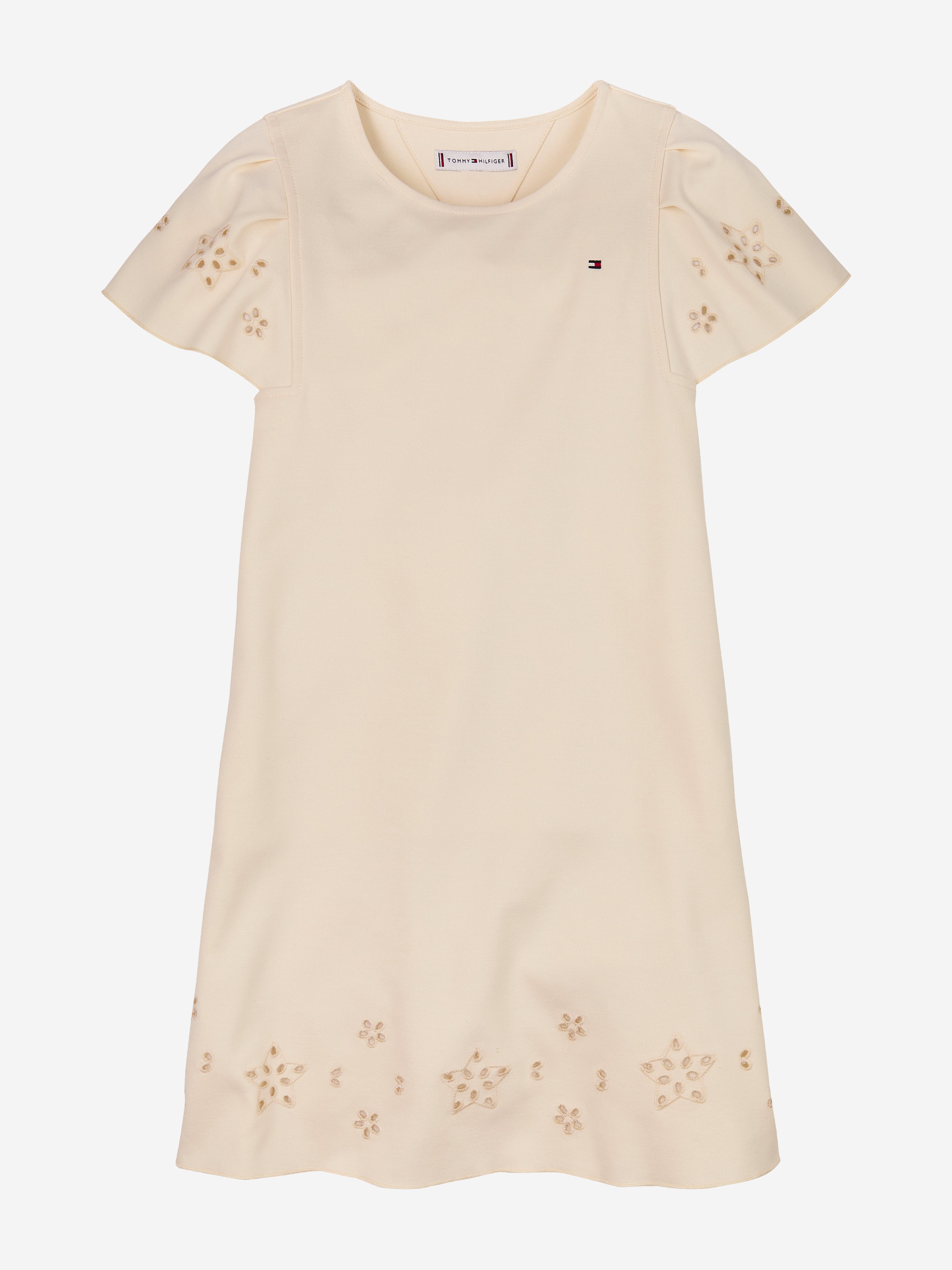 Tommy Hilfiger Girls Embroidered Flutter Dress in Ivory