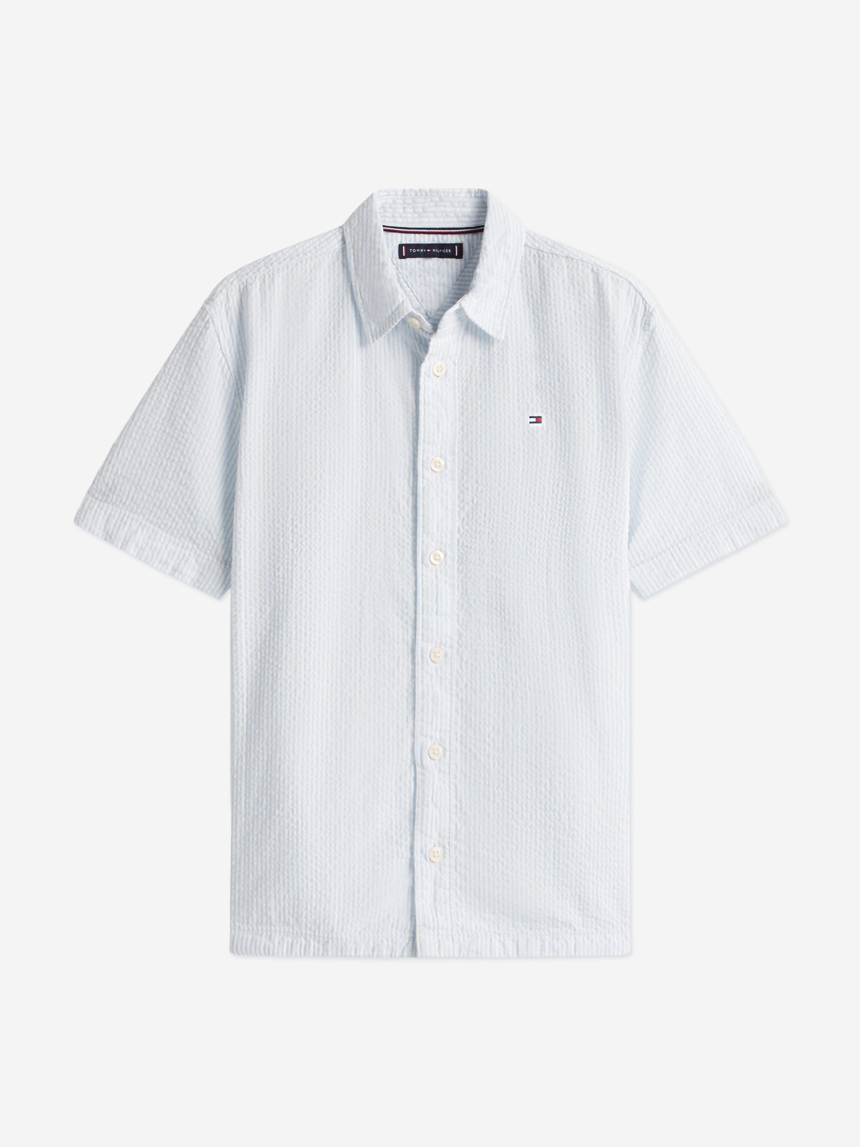 tommy hilfiger slim dress shirt Tommy Hilfiger Boys Seersucker Shirt in Blue