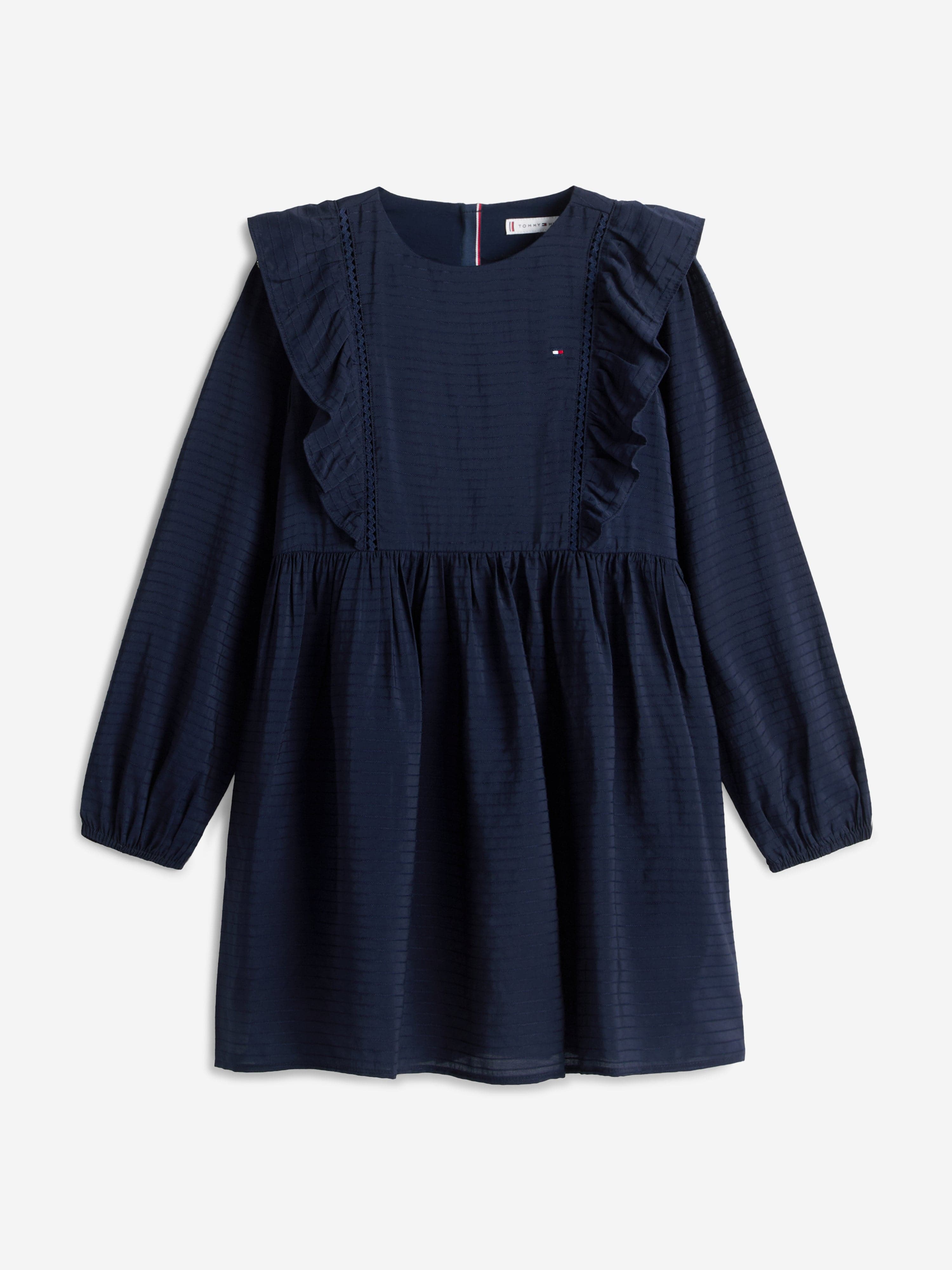 Tommy Hilfiger Girls Ruffle A-Line Dress in Navy