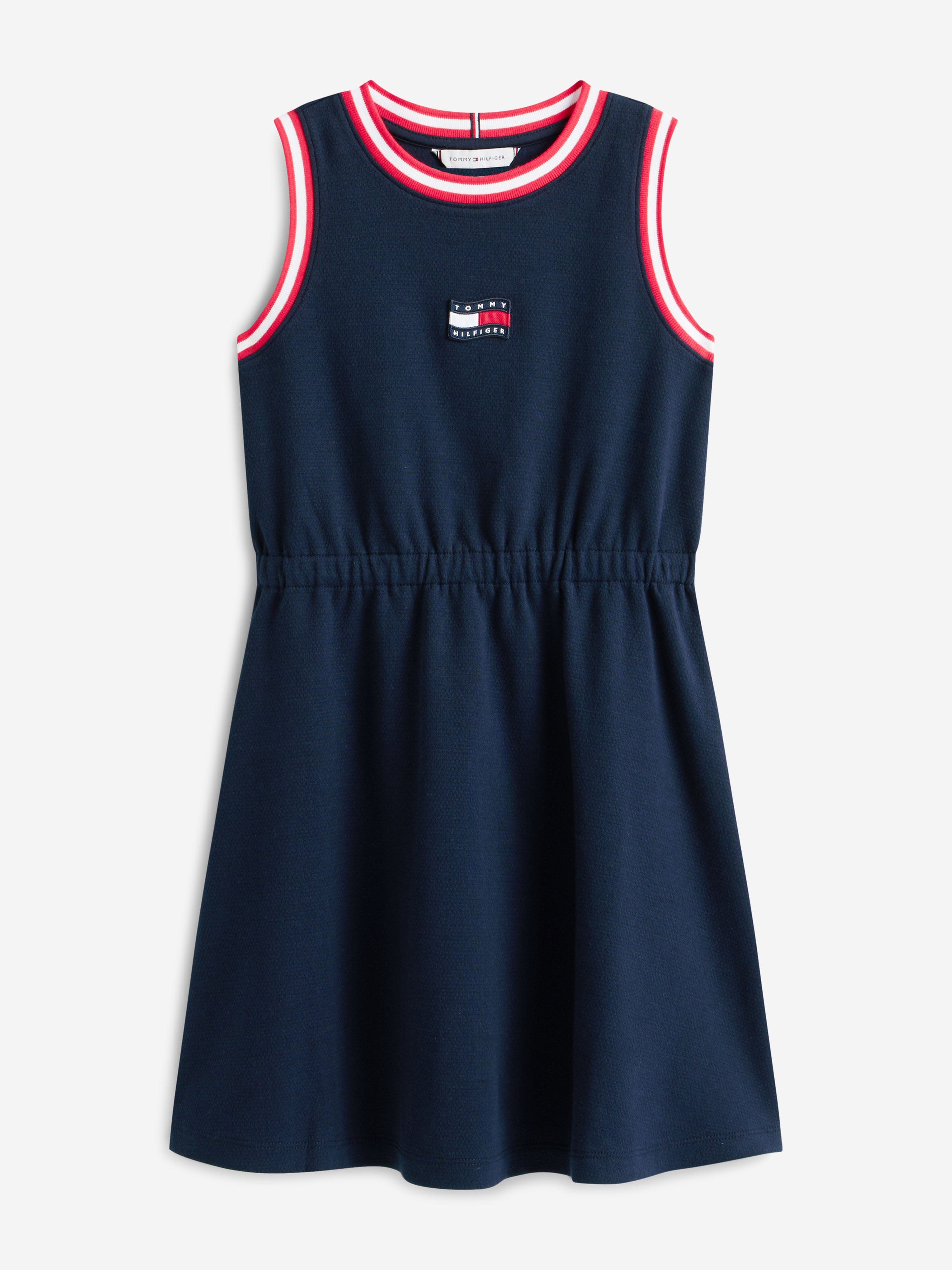 Tommy Hilfiger Girls Wavy Flag Sleeveless Dress in Navy