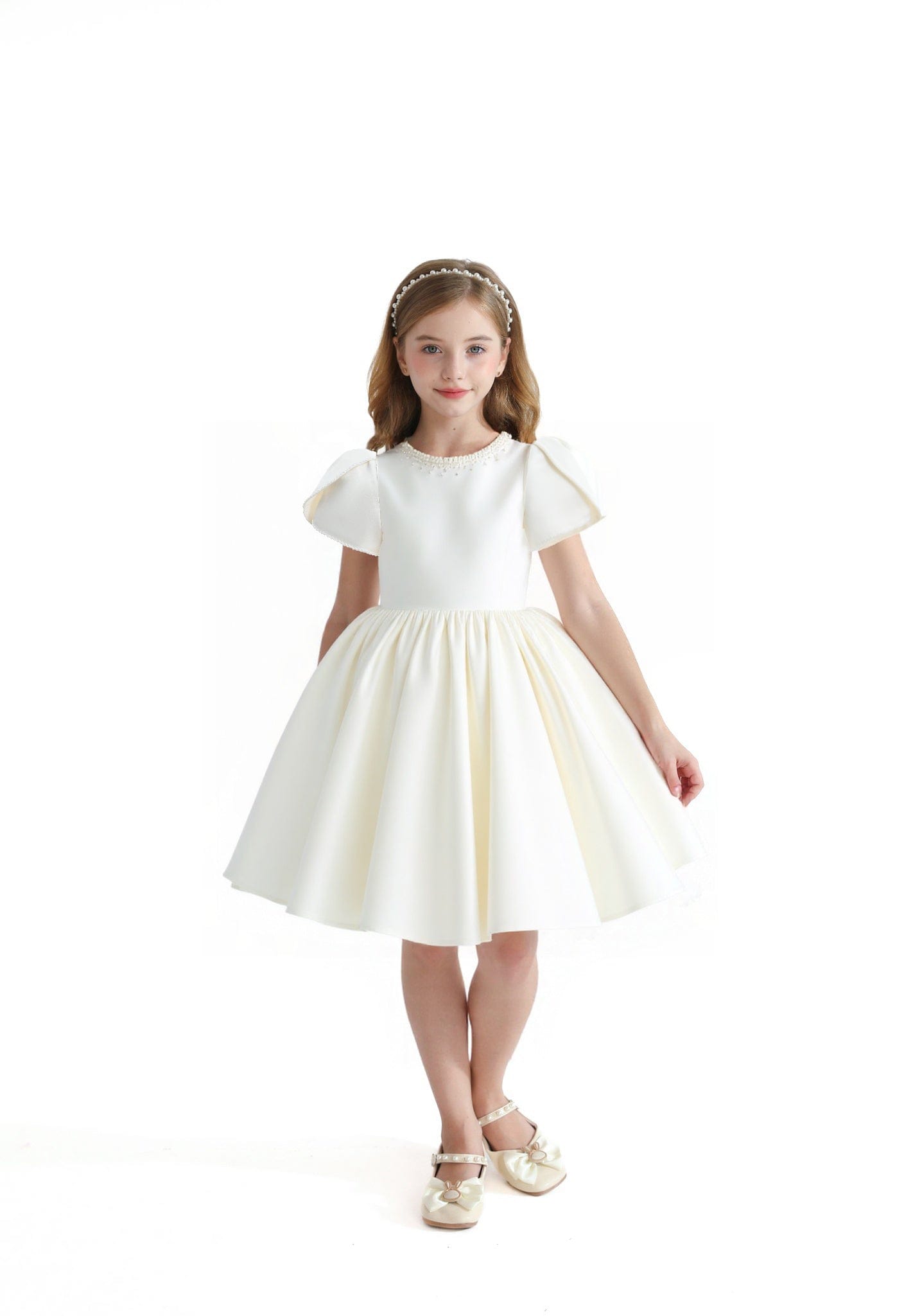 Ivory Pearl-Accented Occasion Dress