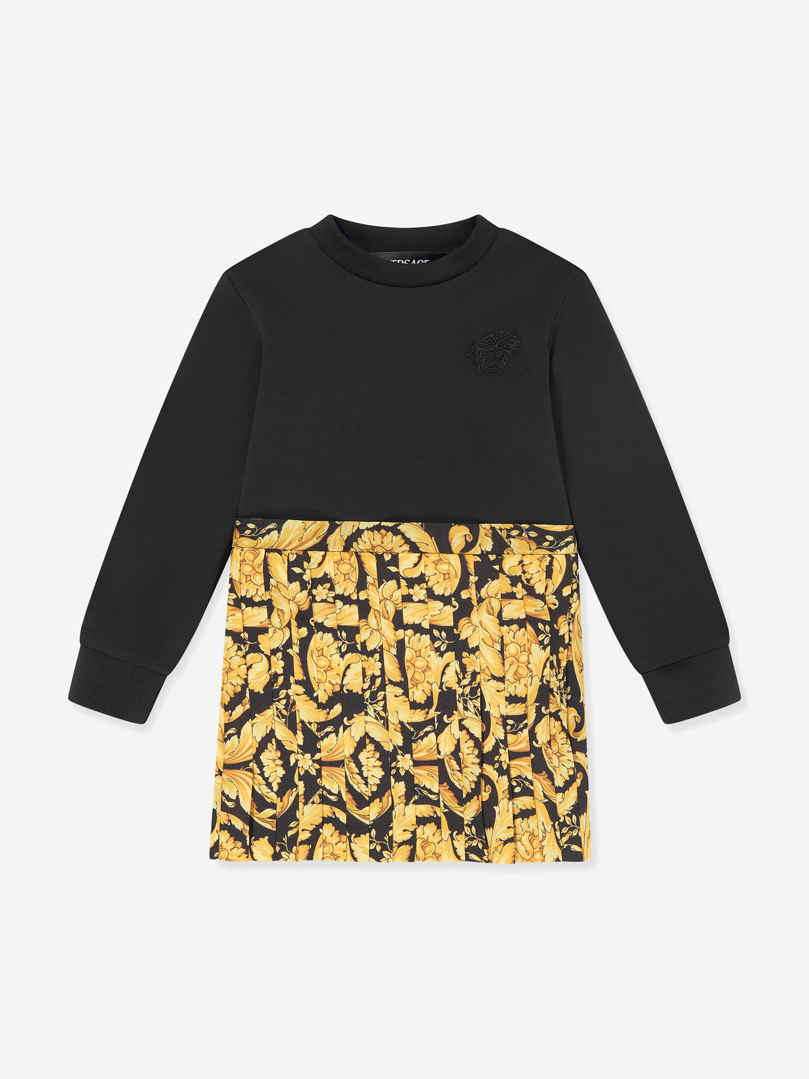 Versace Baby Girls Barocco Sweater Dress in Black | Childsplay Clothing, image size:2835x3780