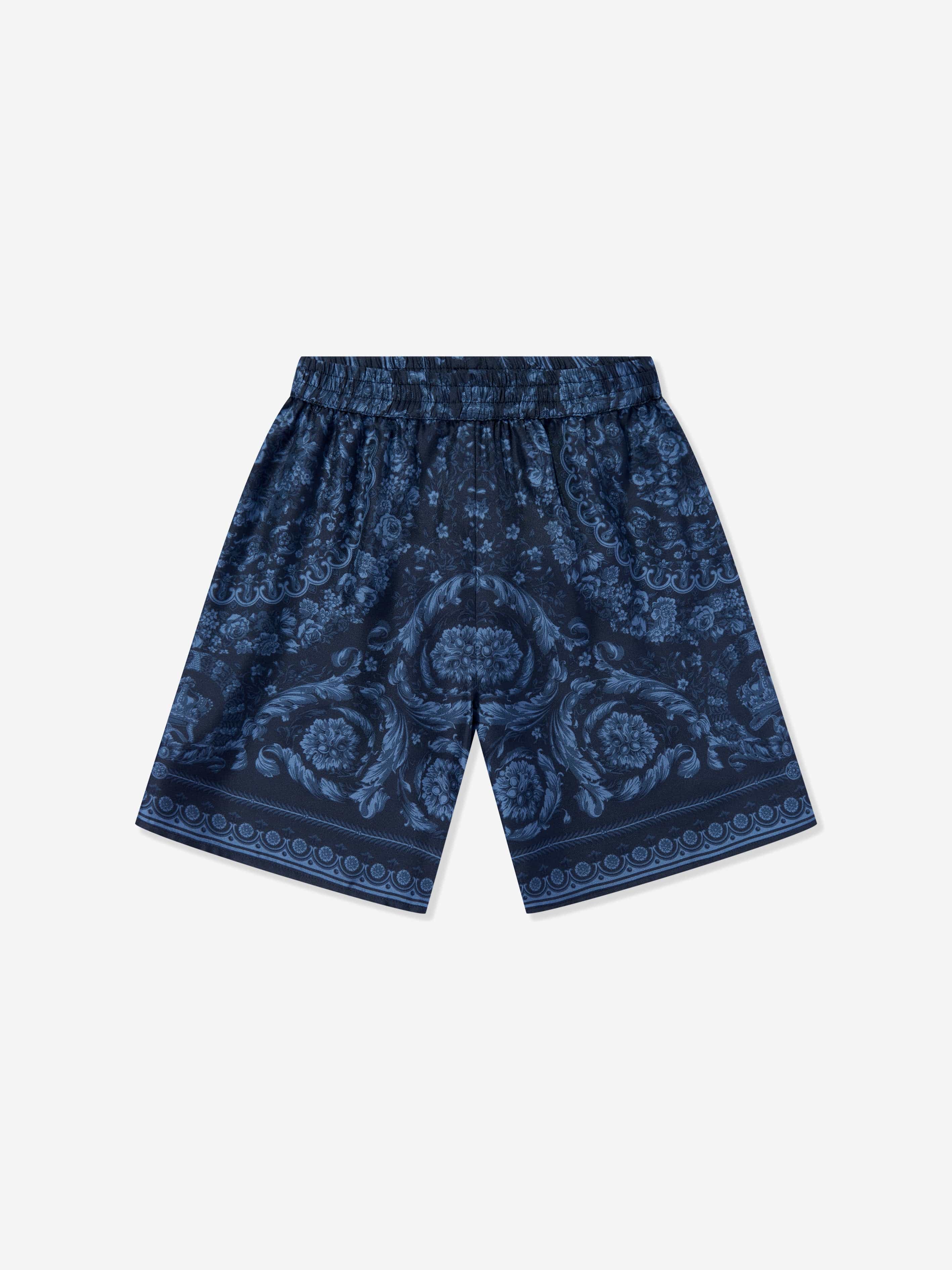 Versace Boys Silk Barocco Shorts in Navy | Childsplay Clothing