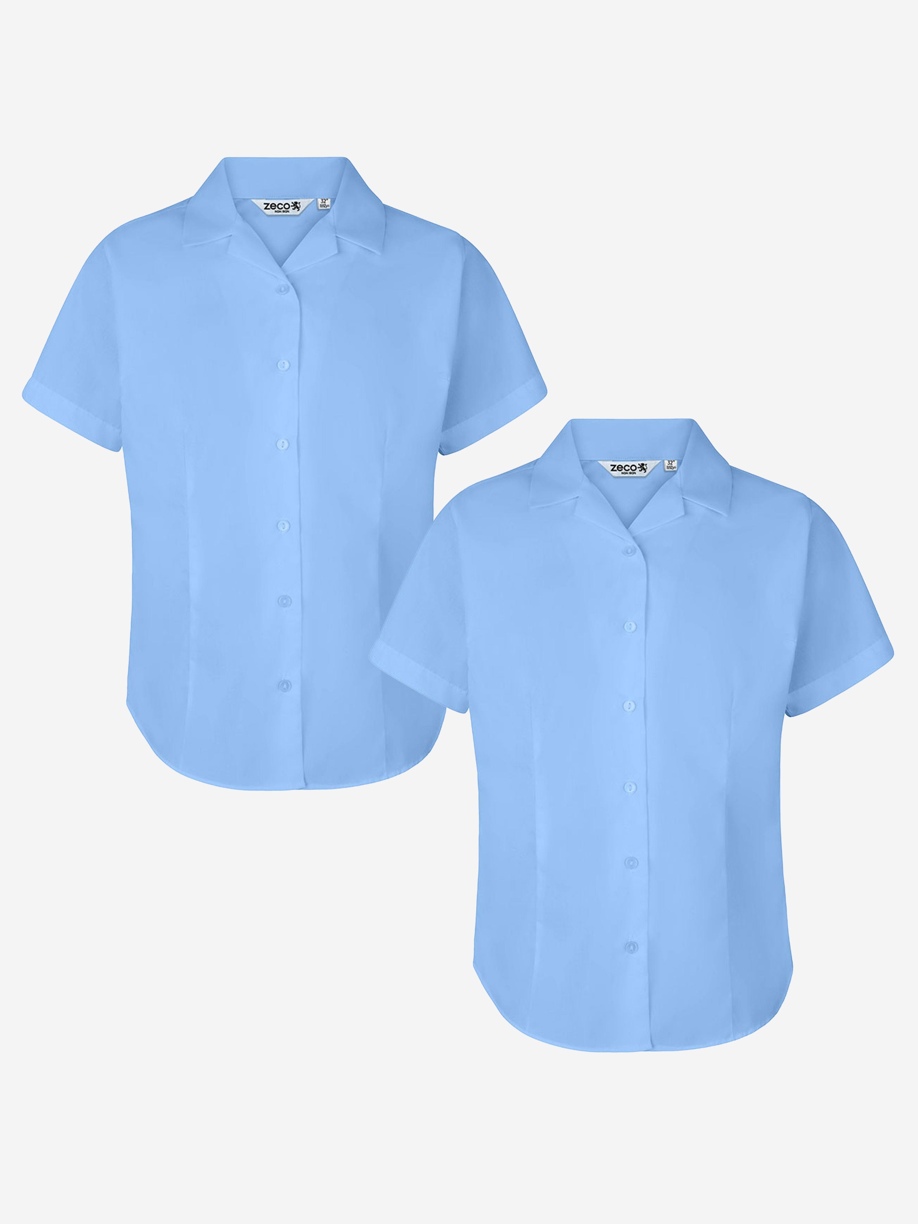 Zeco Girls School Fitted Short Sleeve Rever Collar Blouse Twin Pack in Blue 13Y(34