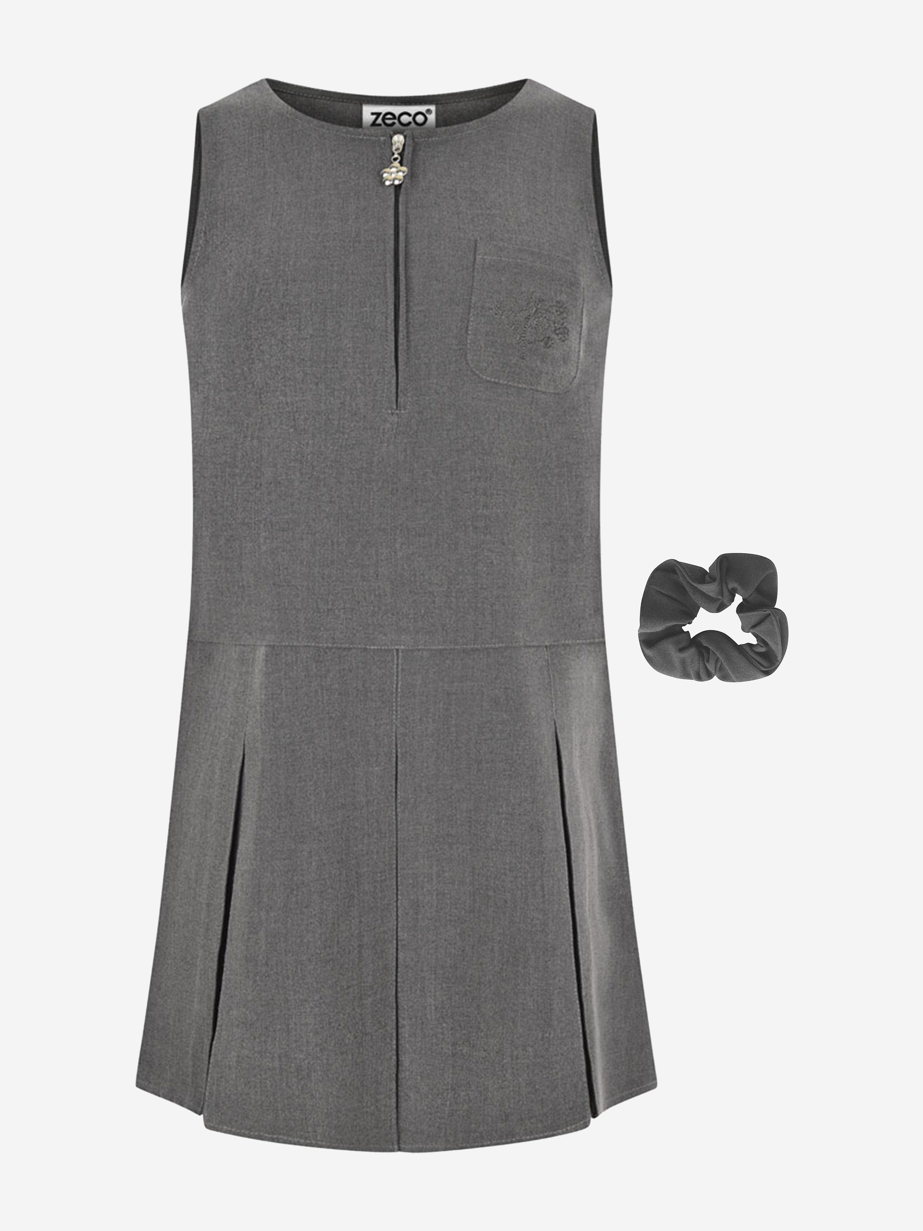 Zeco Girls School Flower Embroidered Pinafore Dress in Grey 2/3Y