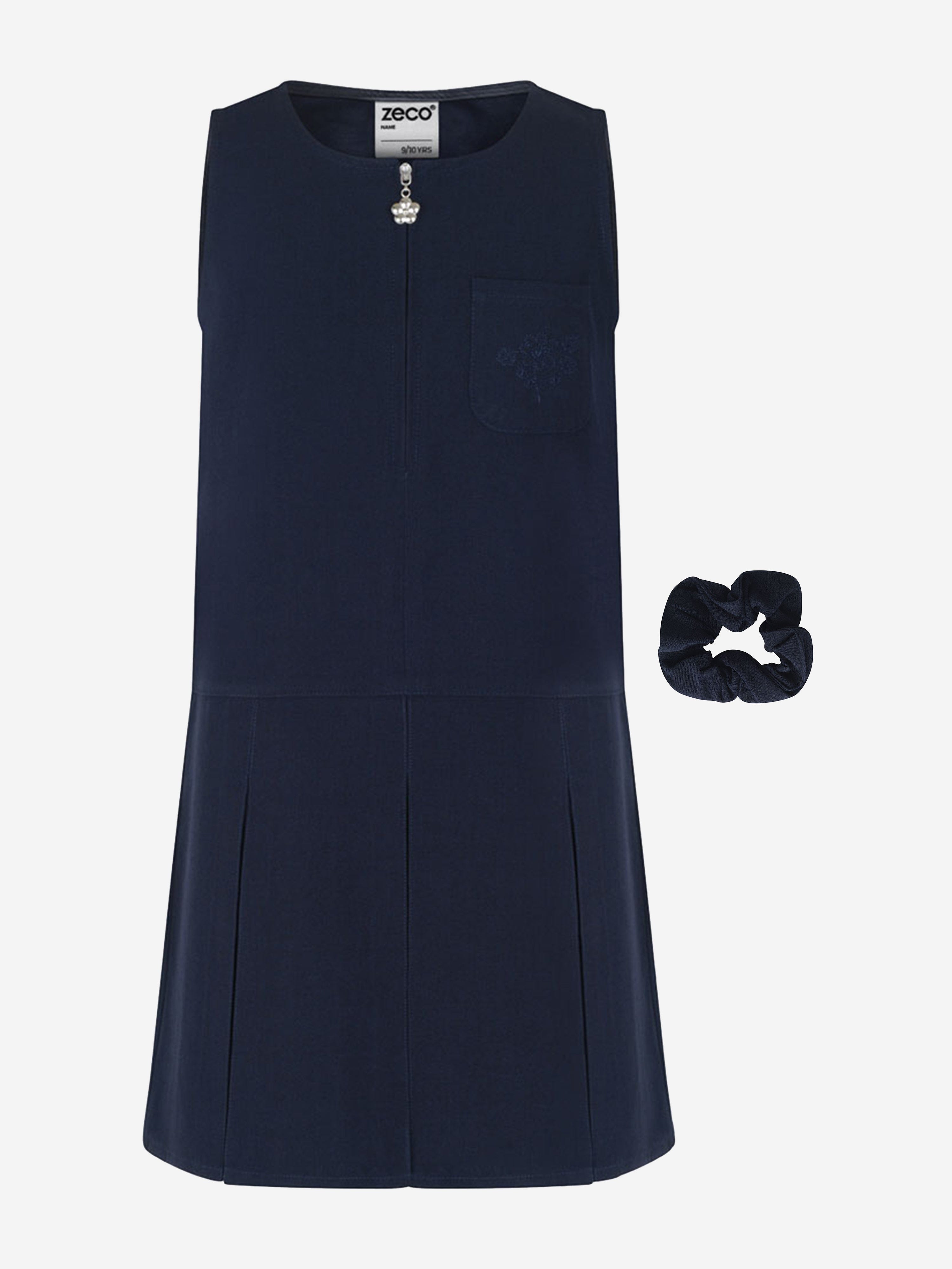 Zeco Schoolwear Zeco Girls School Flower Embroidered Pinafore Dress in Navy 6 - 7 Yrs