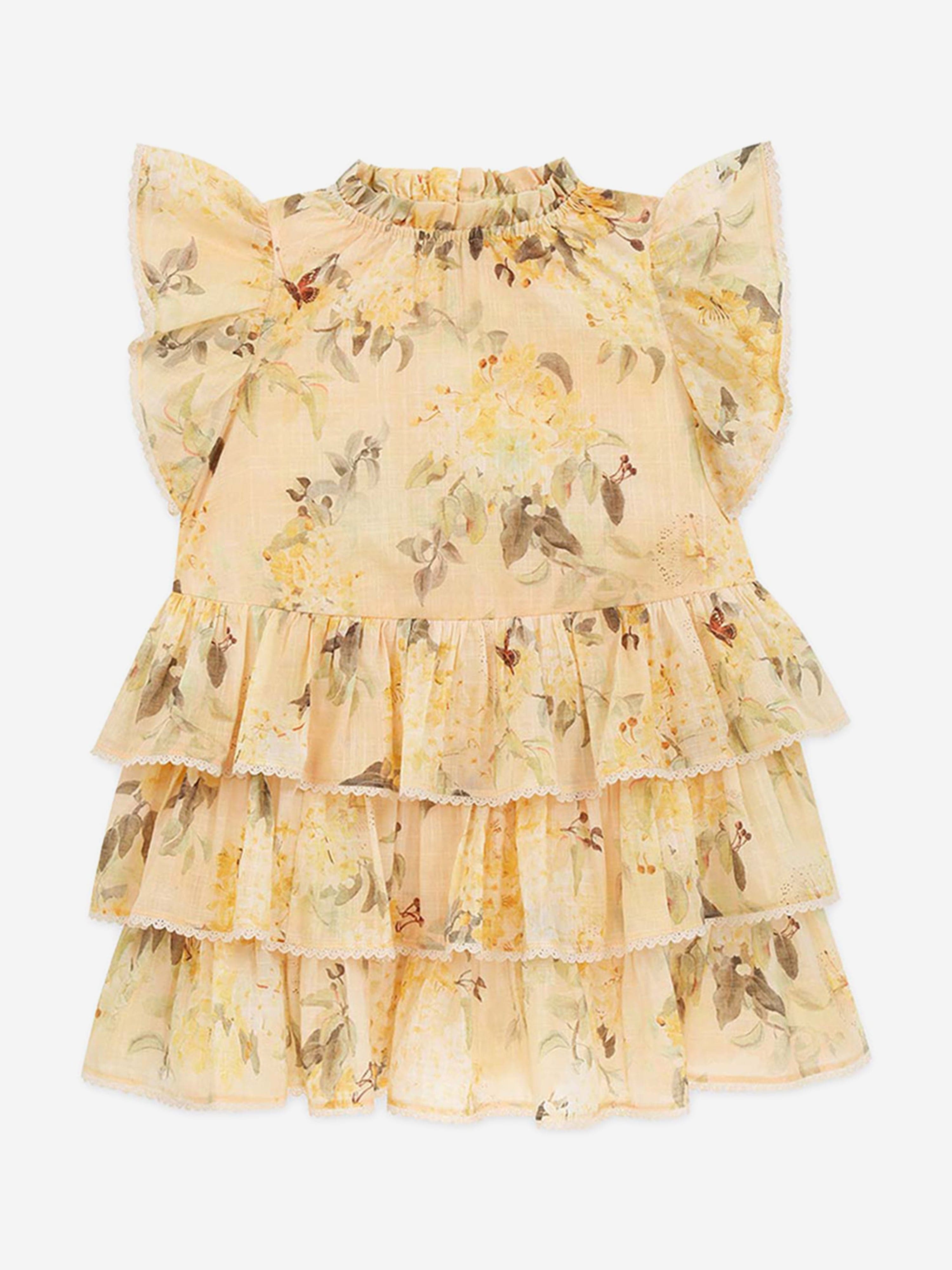 knee length dresses for ladies Zimmermann Girls Floral Tiered Dress Girls Kids 10 Year Yellow Cotton by Childrensalon