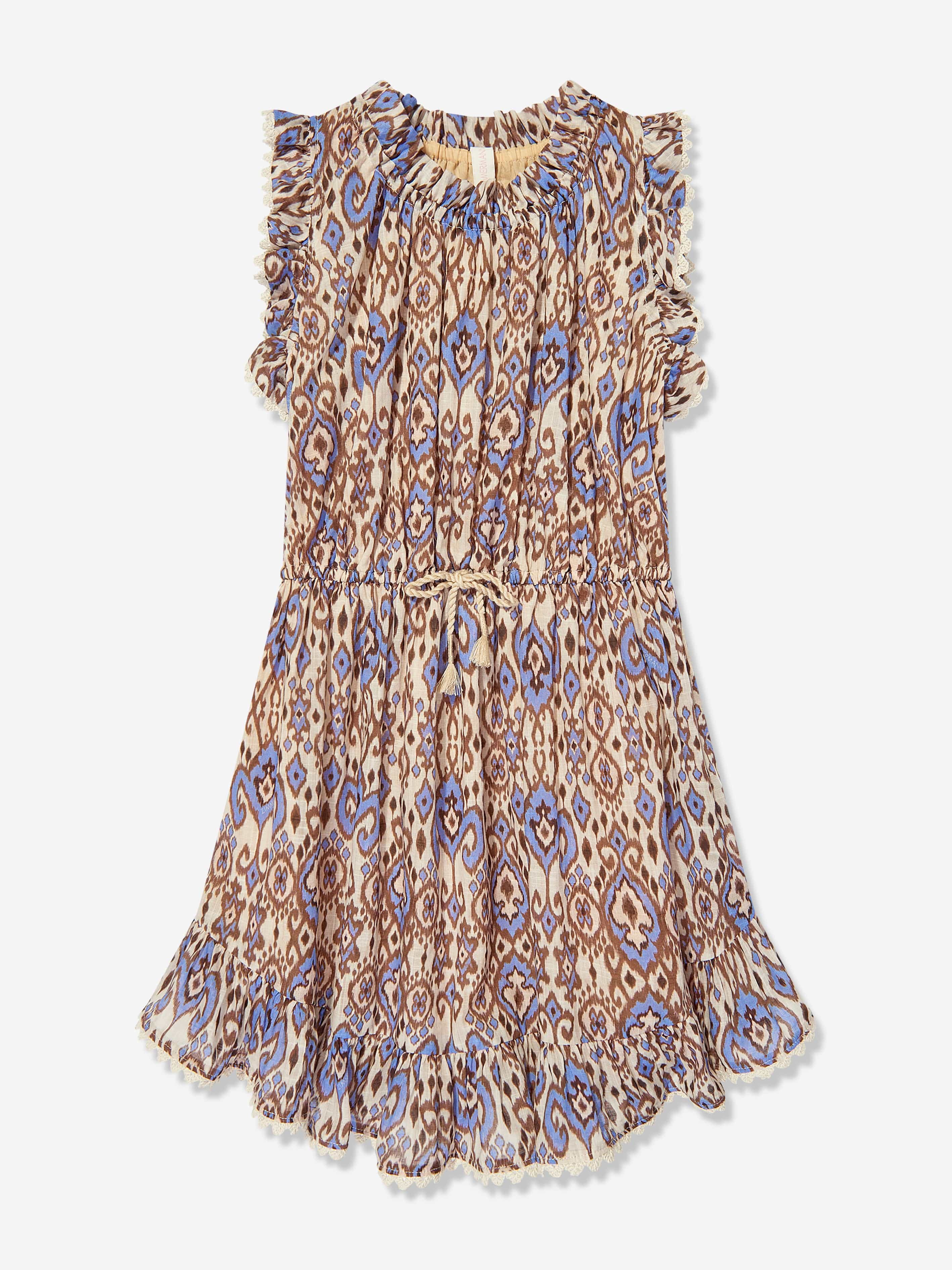 zimmermann wylie off shoulder dress Zimmermann Girl's Wylie Flip Dress, Size 1-12, Cornflower Ikat, 2, Girls Apparel Dresses