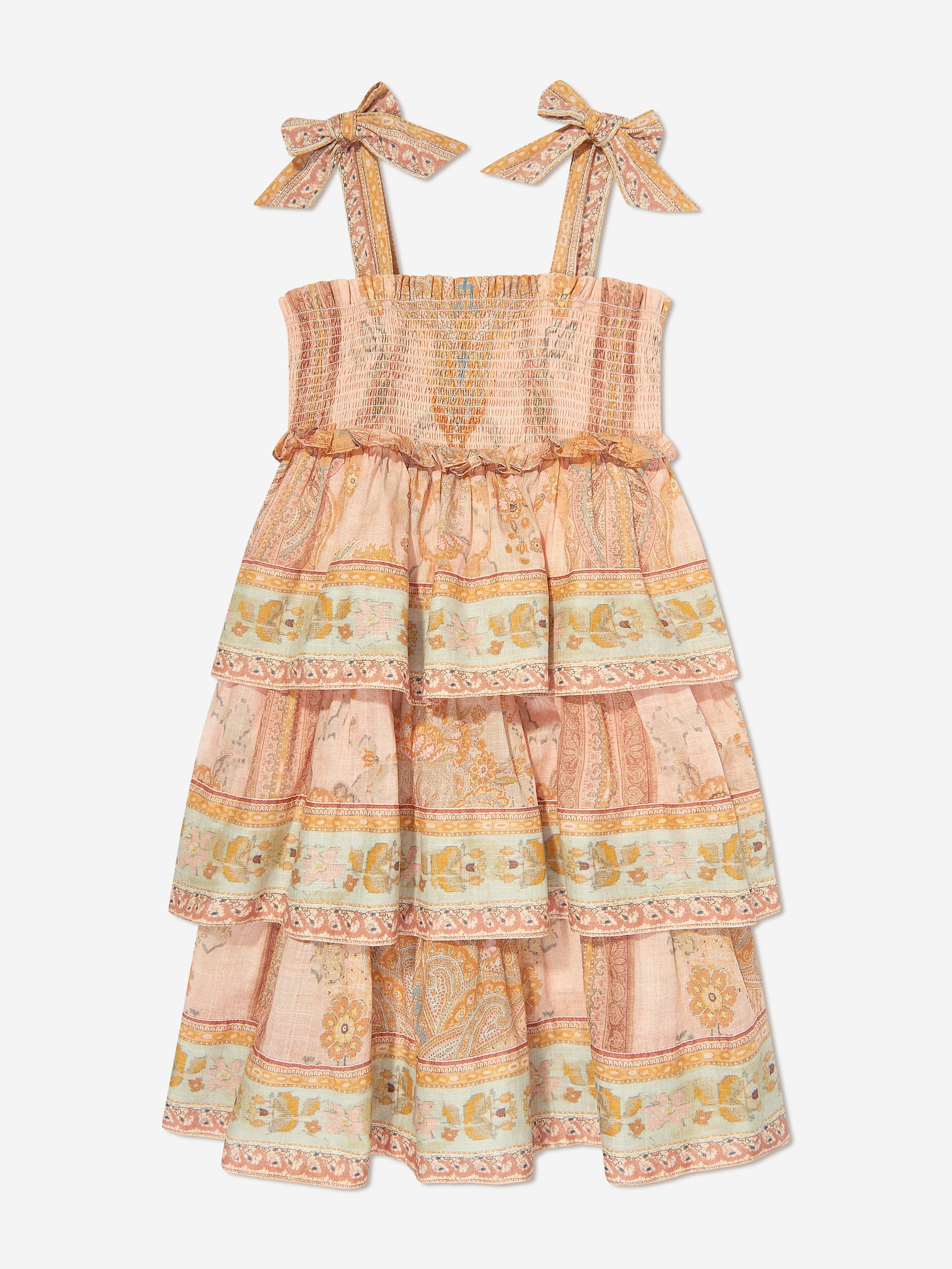 zimmermann wylie off shoulder dress Zimmermann Girls Wylie Tiered Dress in Pink