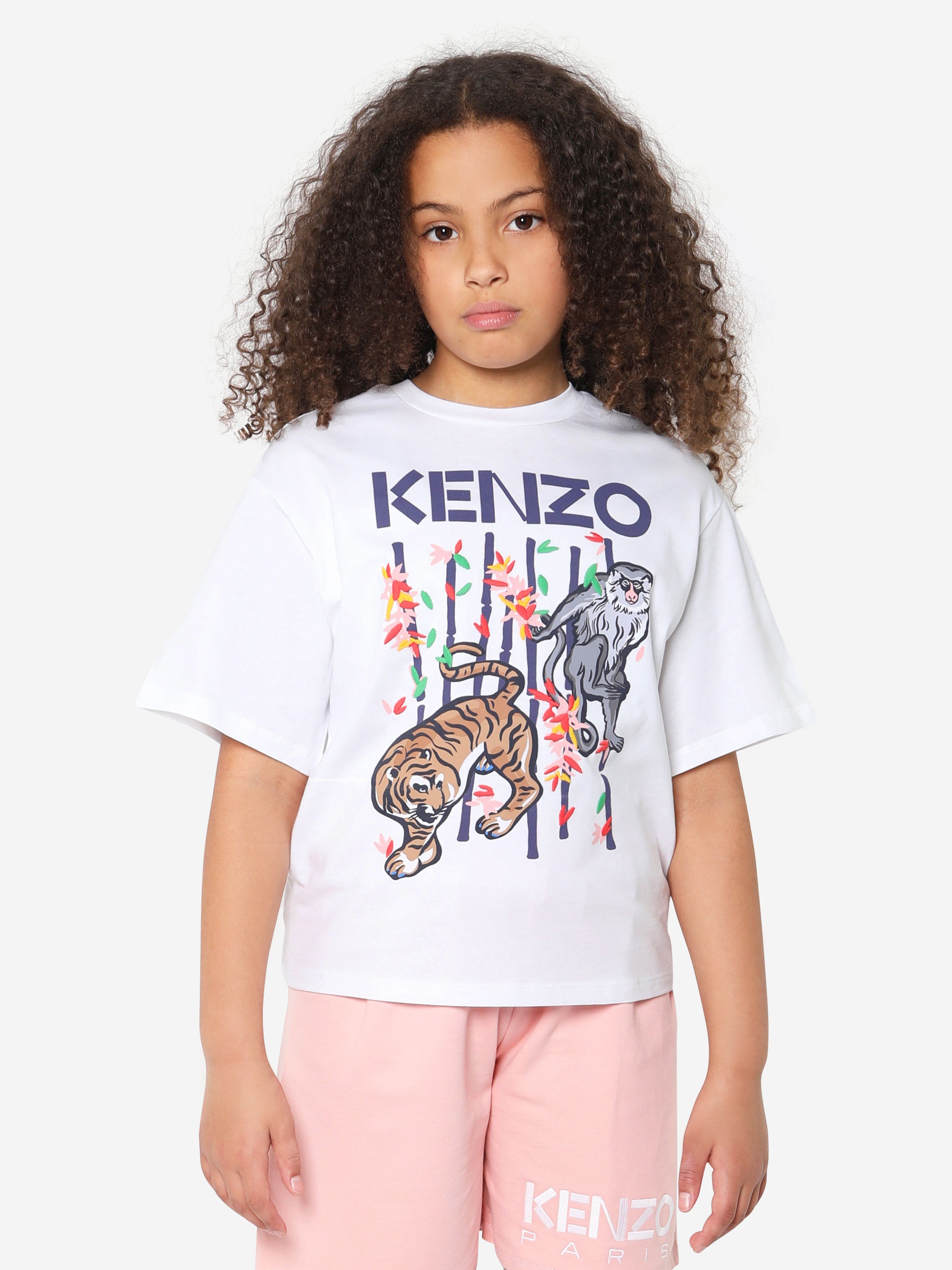 KENZO KIDS Girls Organic Cotton Cropped TShirt in White Childsplay