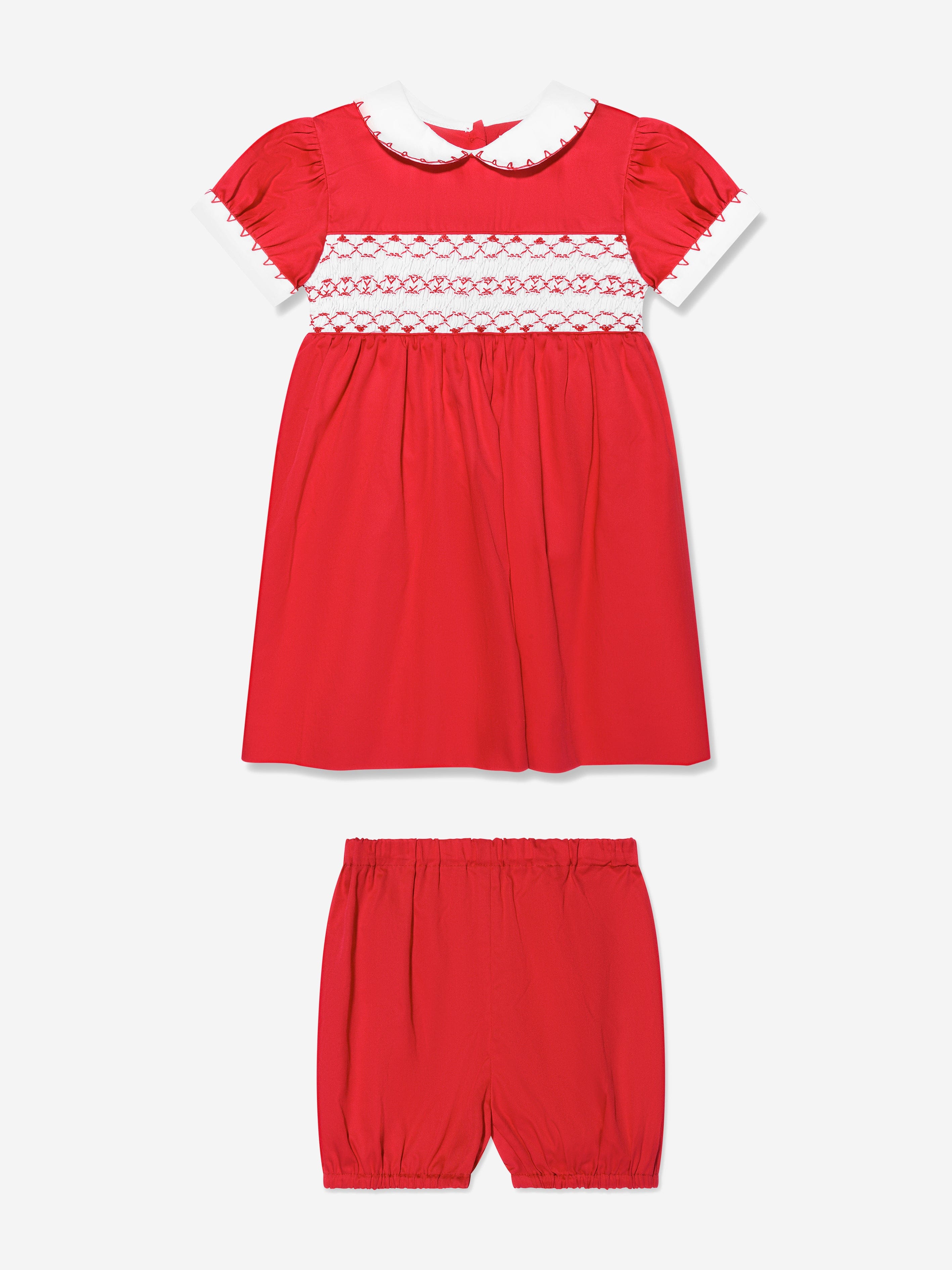 fitted lace wedding dress Rachel Riley Baby Girls Classic Smocked Dress and Bloomers in Red 18M