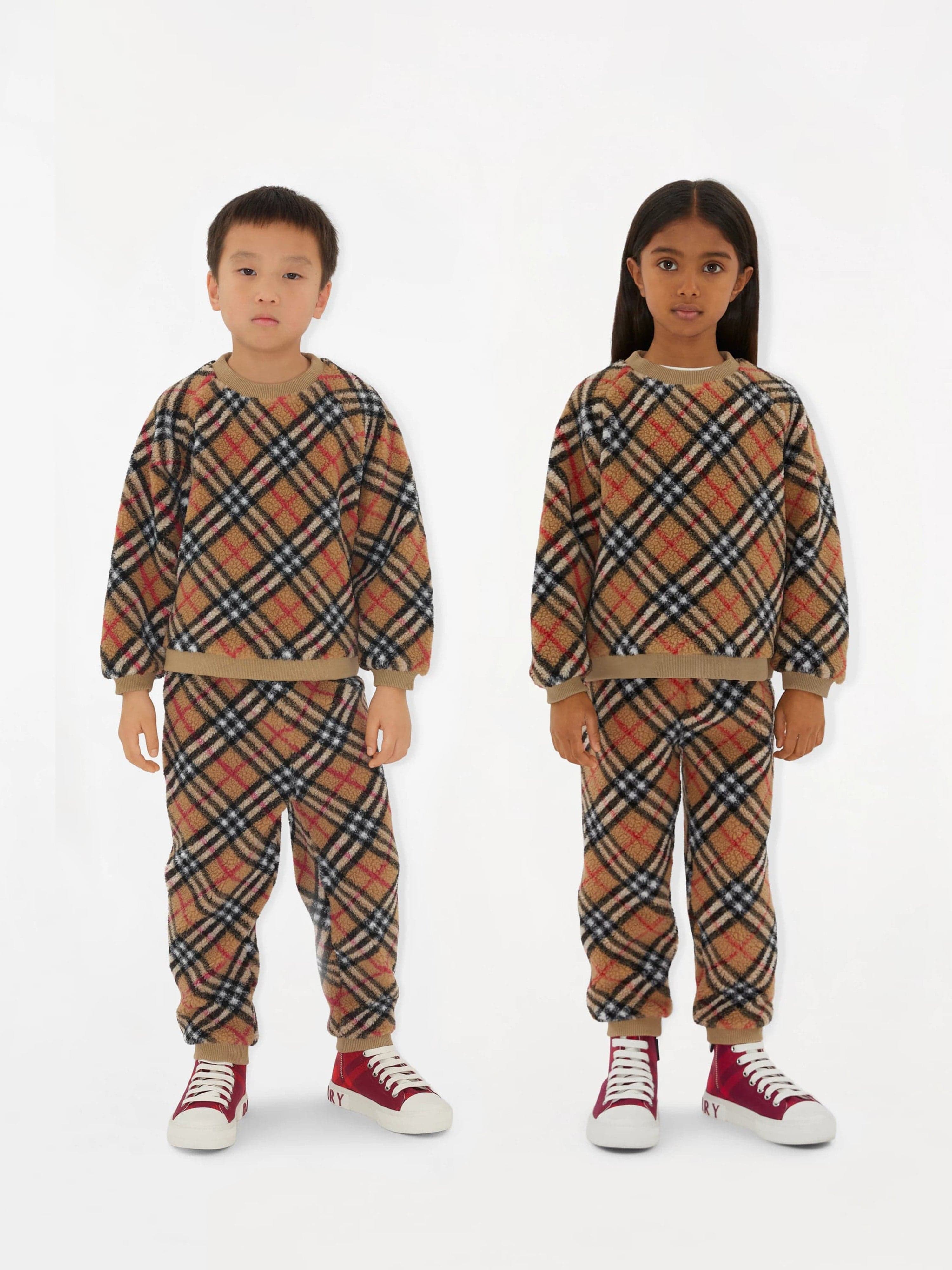 Burberry Kids Archive Check Fleece Joggers in Beige | Childsplay