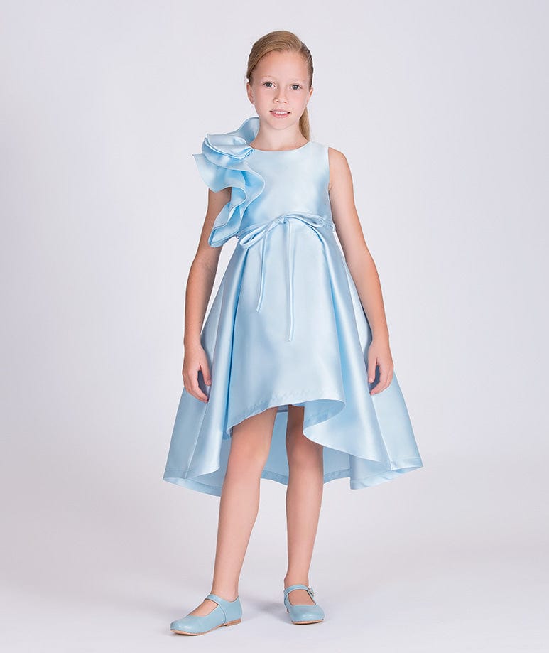 Mama Luma Girls Large Bow Occasion Dress in Blue 3 - 4 Yrs Mama Luma Girls Large Bow Occasion Dress in Blue 3 - 4 Yrs