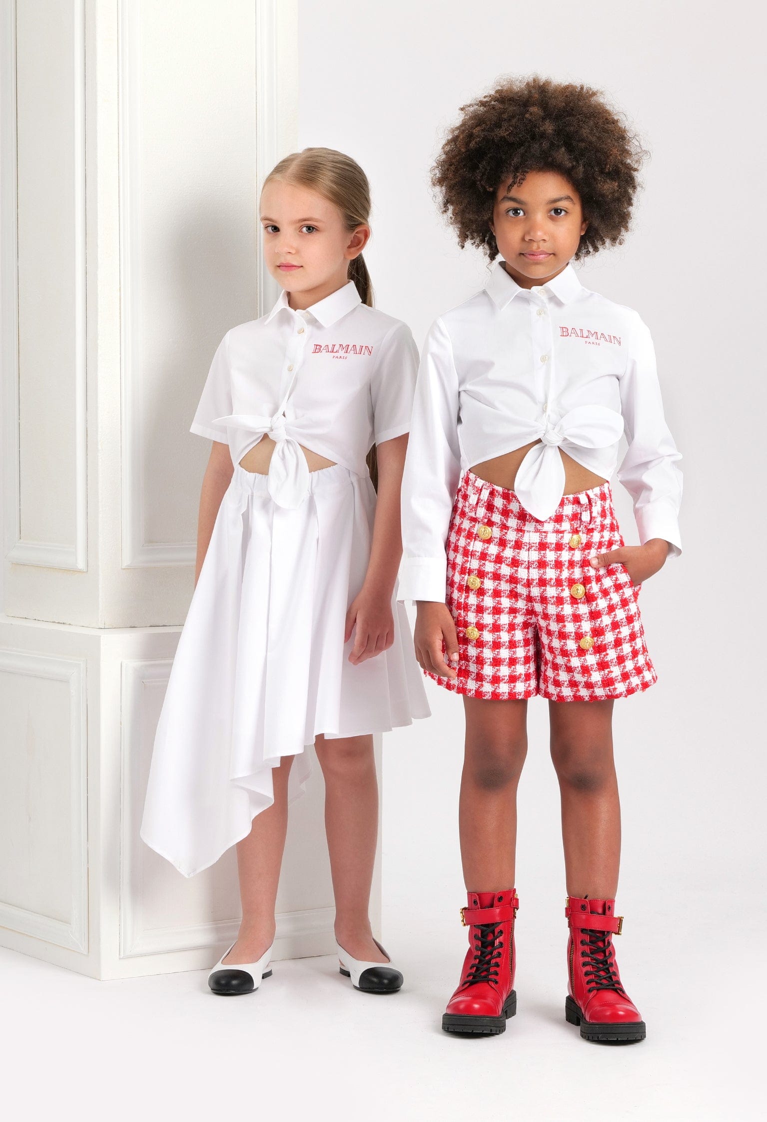 Balmain Girls Asymmetrical Shirt Dress in White