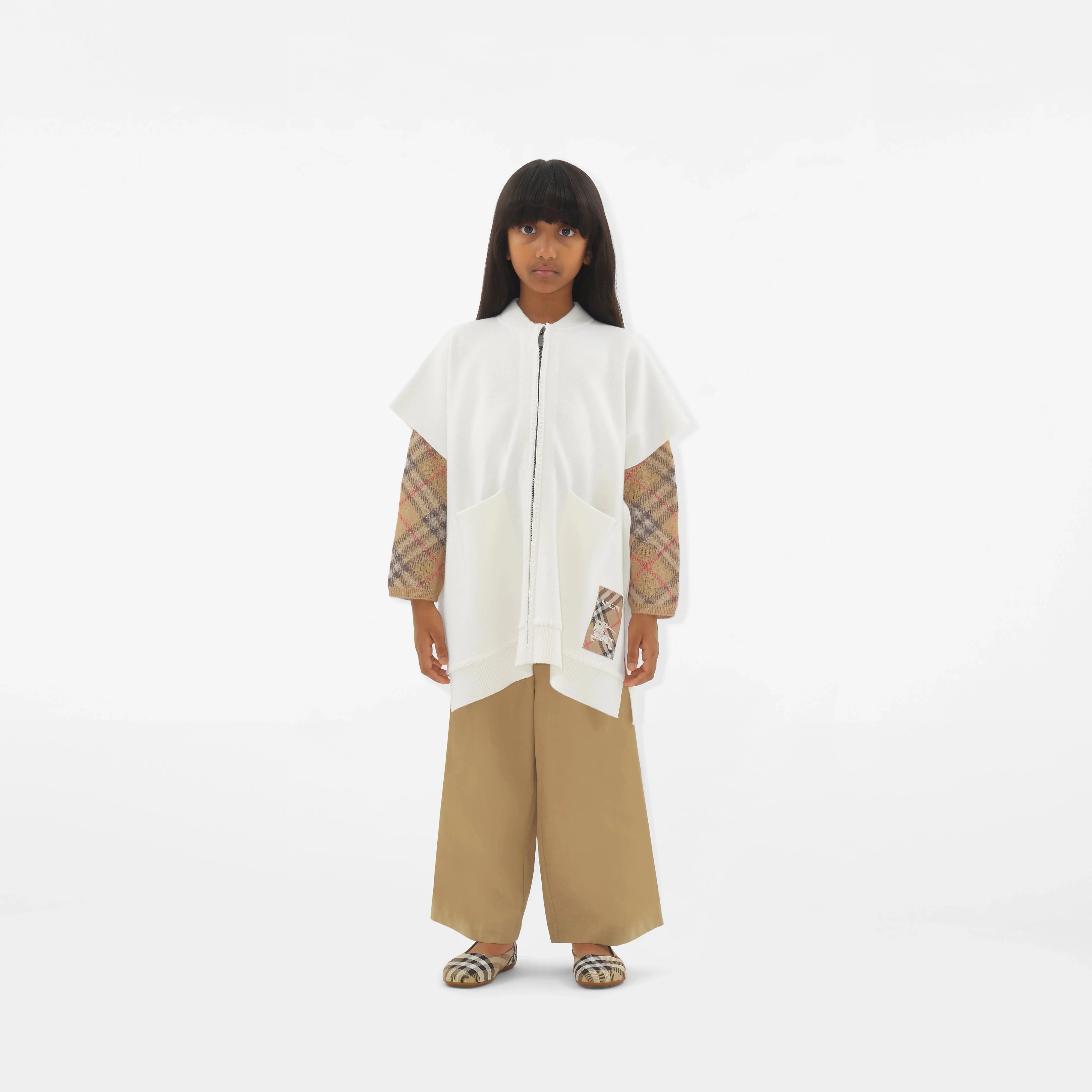 Burberry Girls Wool EKD Cape in Ivory | Childsplay Clothing Burberry Girls Wool EKD Cape in Ivory | Childsplay Clothing