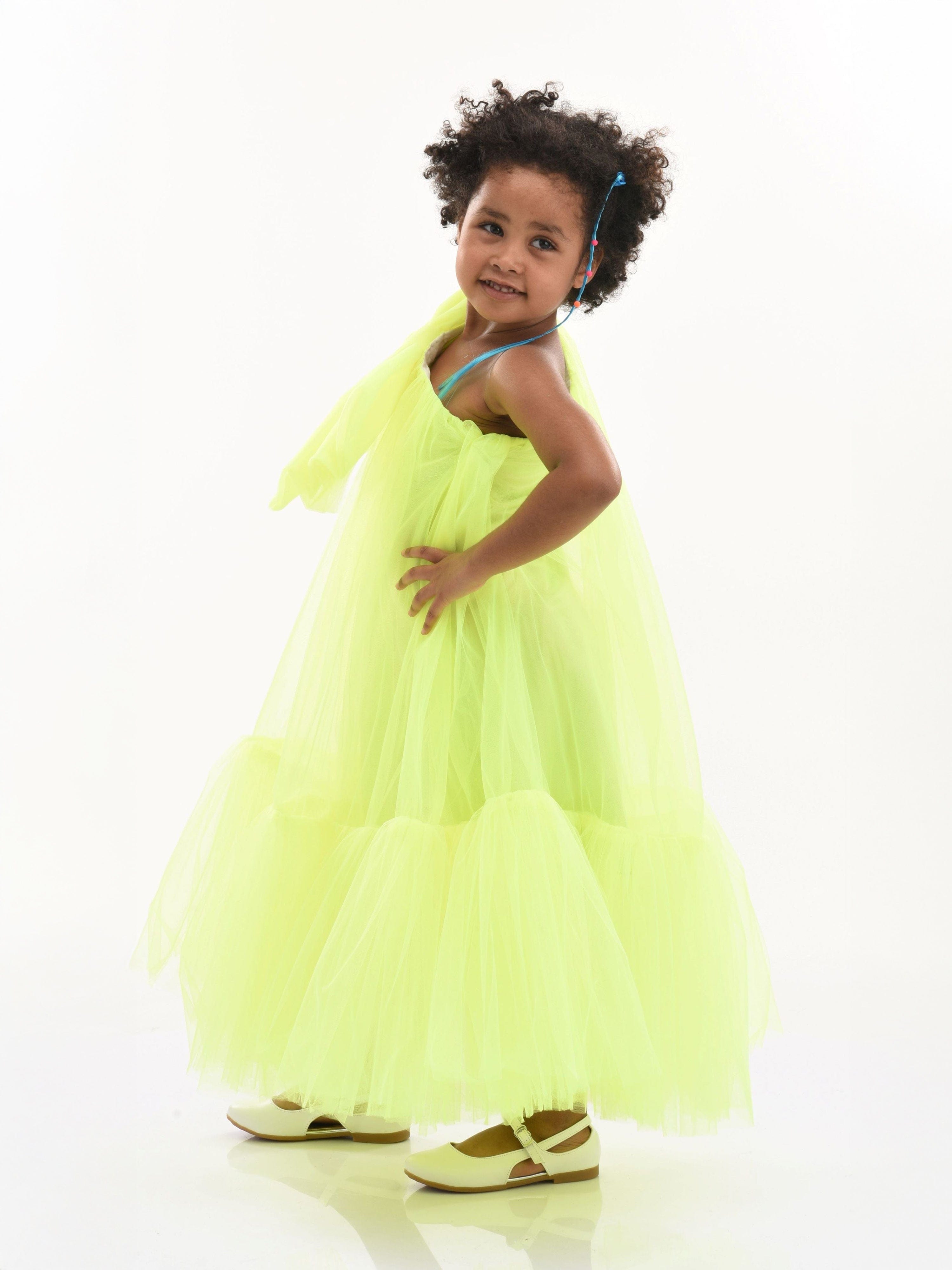 Green Maggi Neon Bow Tulle Dress | Childsplay Clothing