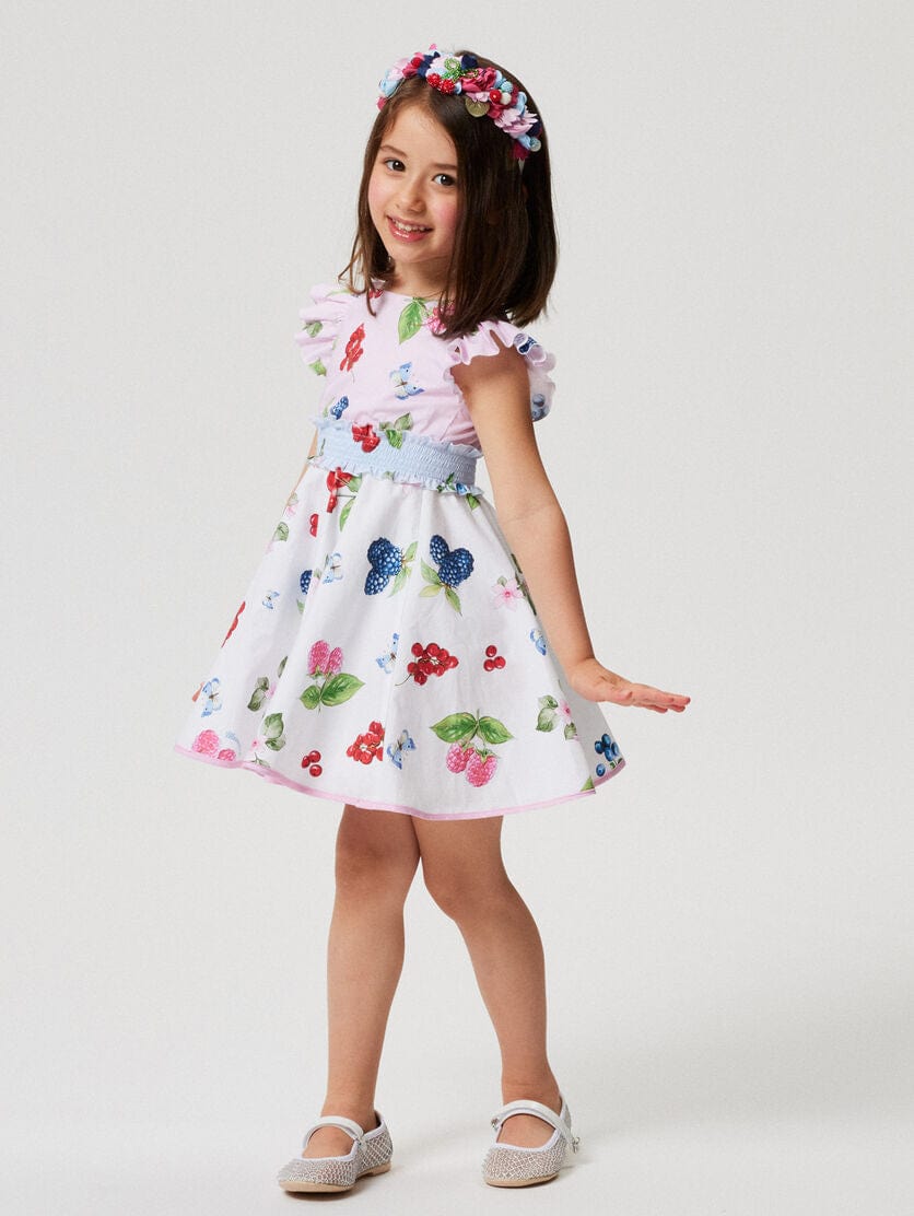Monnalisa Girls Fruit Print Dress in Pink 10 Yrs