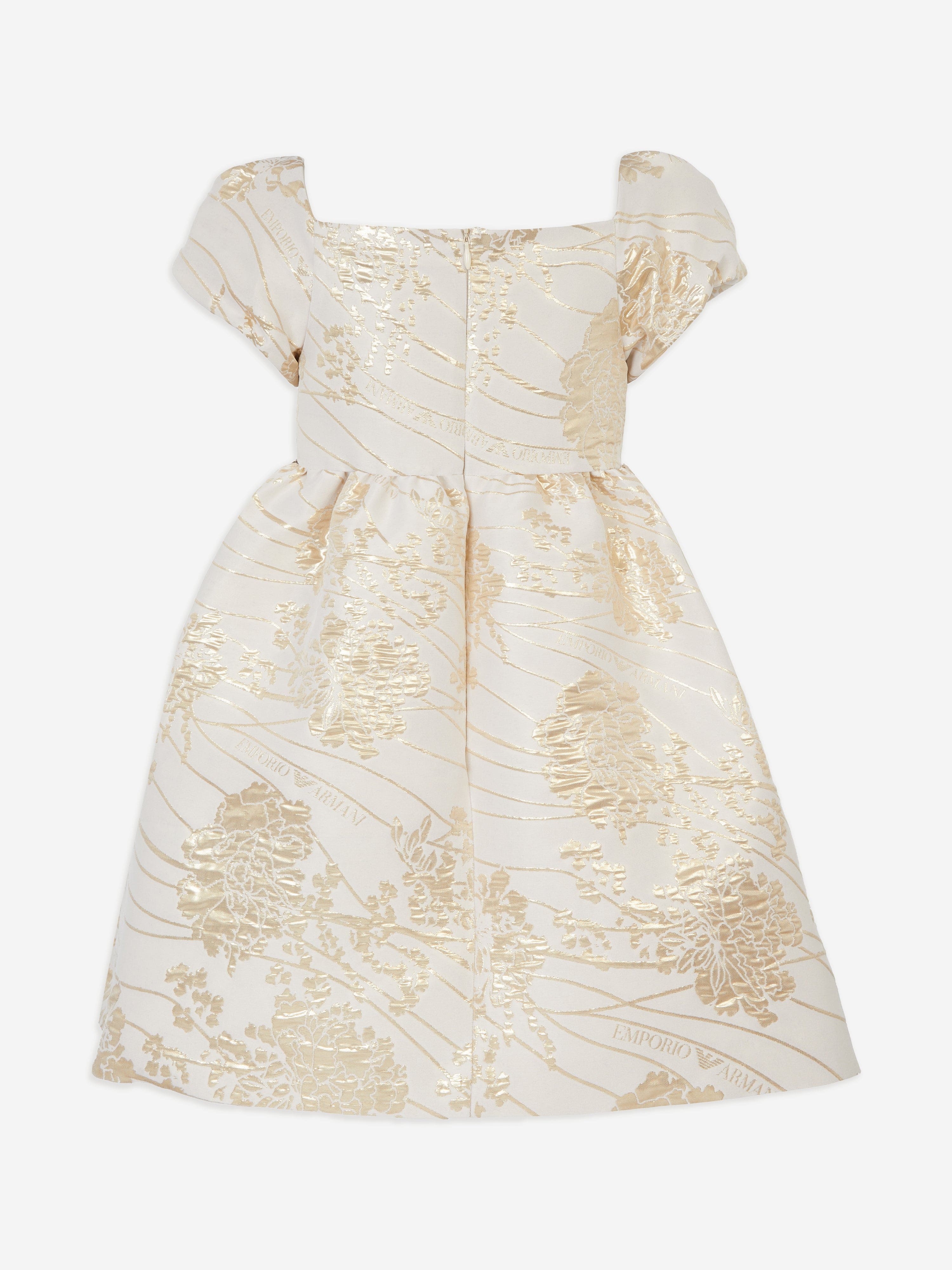 Emporio Armani Girls Elegant Ivory & Gold Dress Girls Kids 12 Year Gold/Ivory Cotton by Childrensalon