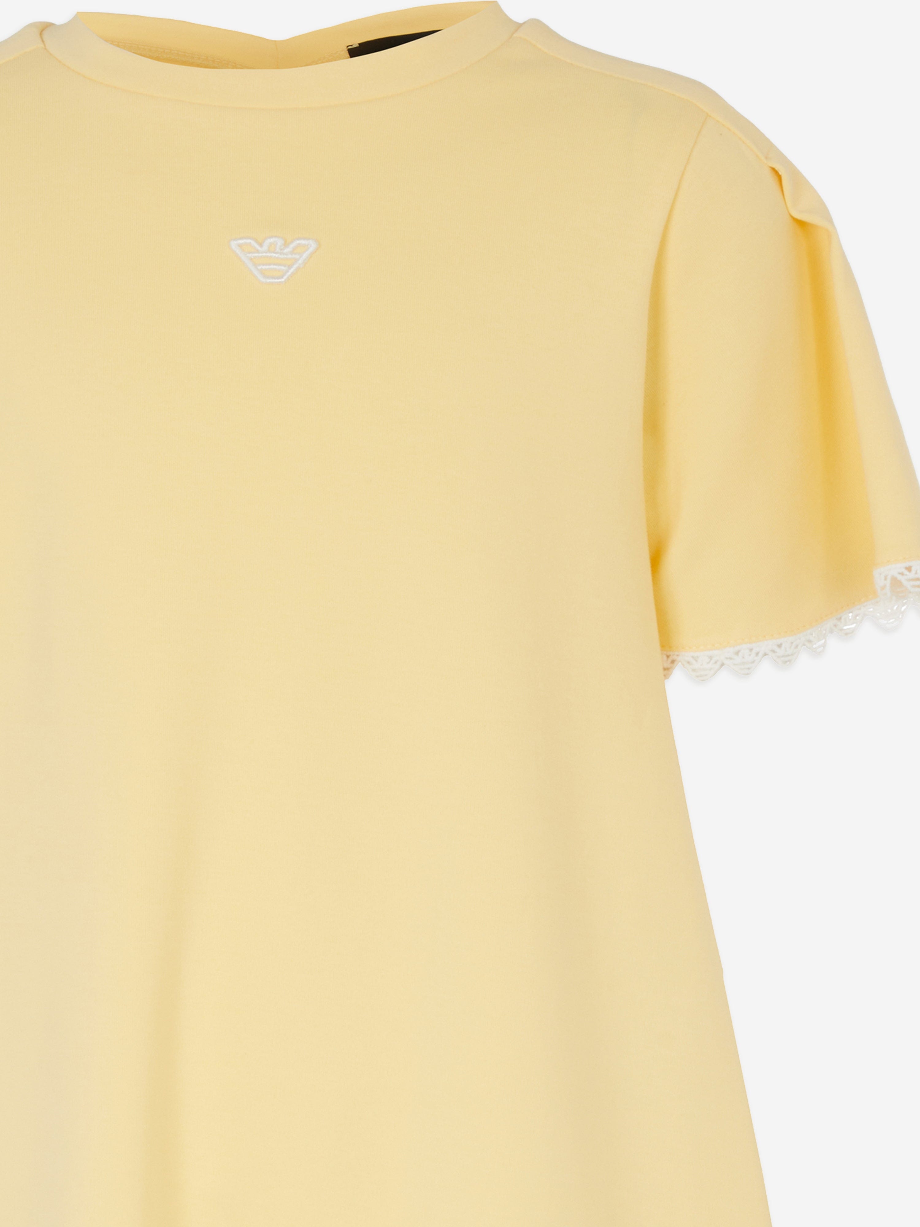 Emporio Armani Girls Embroidered Jersey Dress in Yellow