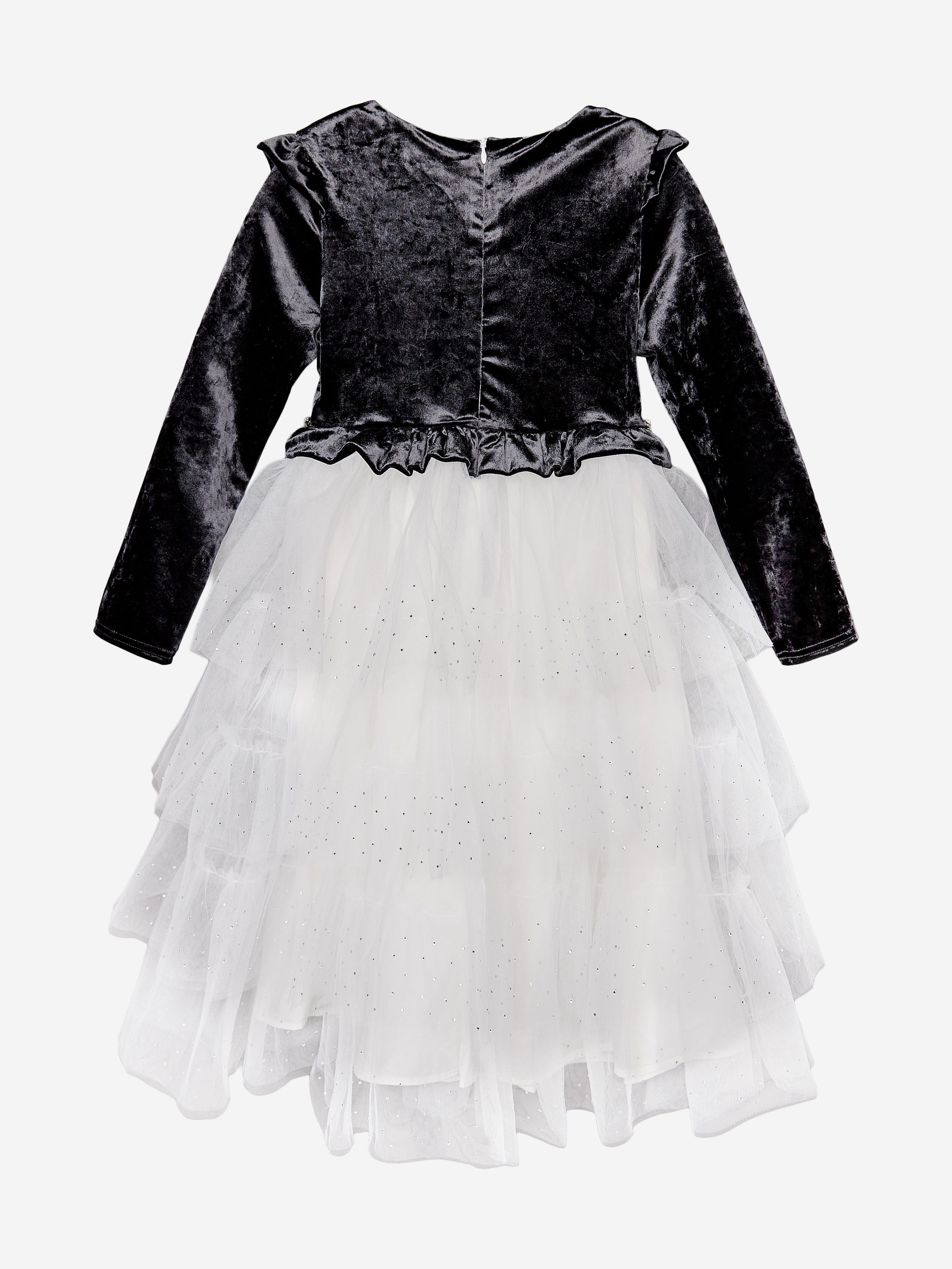 BCBGMAXAZRIA Girls Velvet Tulle Dress in Black 14 Yrs
