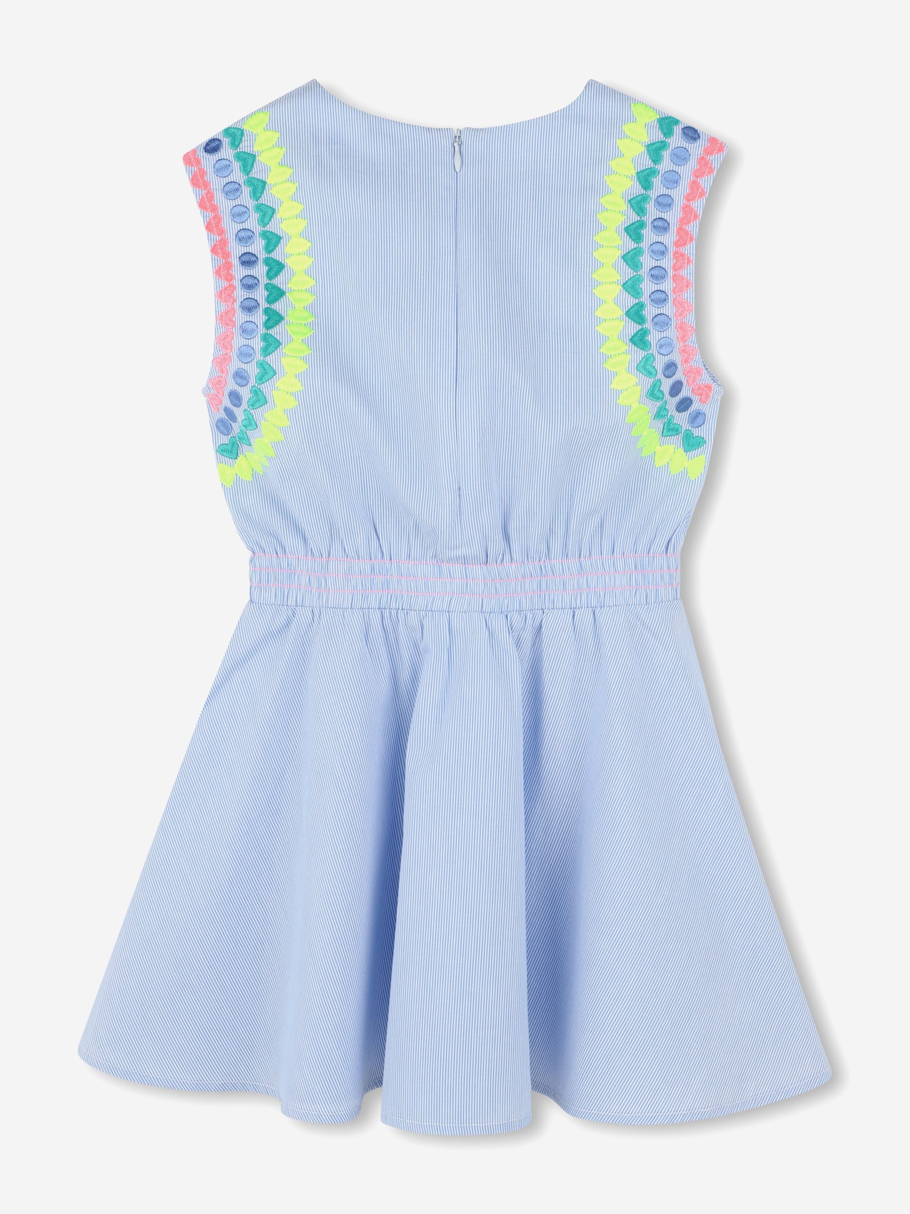 Billieblush Girls Striped Embroidered Dress in Blue Billieblush Girls Striped Embroidered Dress in Blue