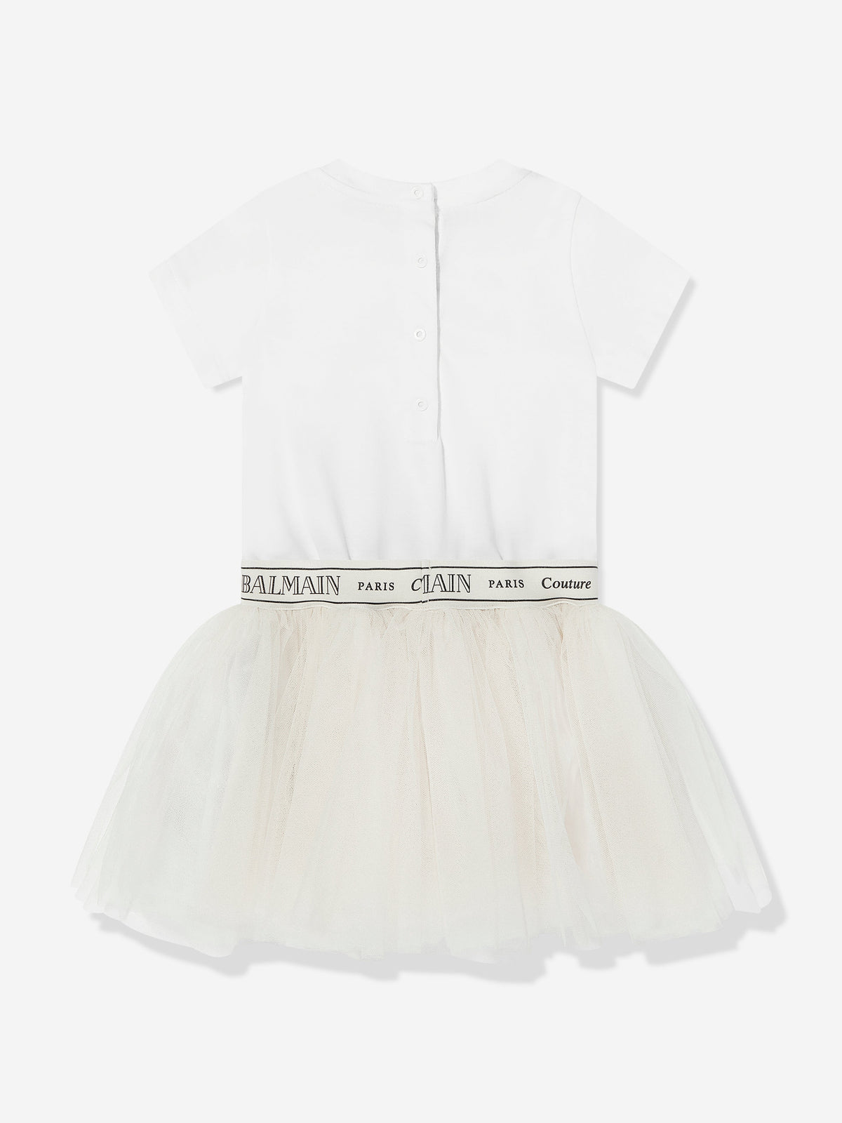 balmain kids two-tone a-line dress Baby Girls Jersey and Tulle in Beige My Actual Bust is:27